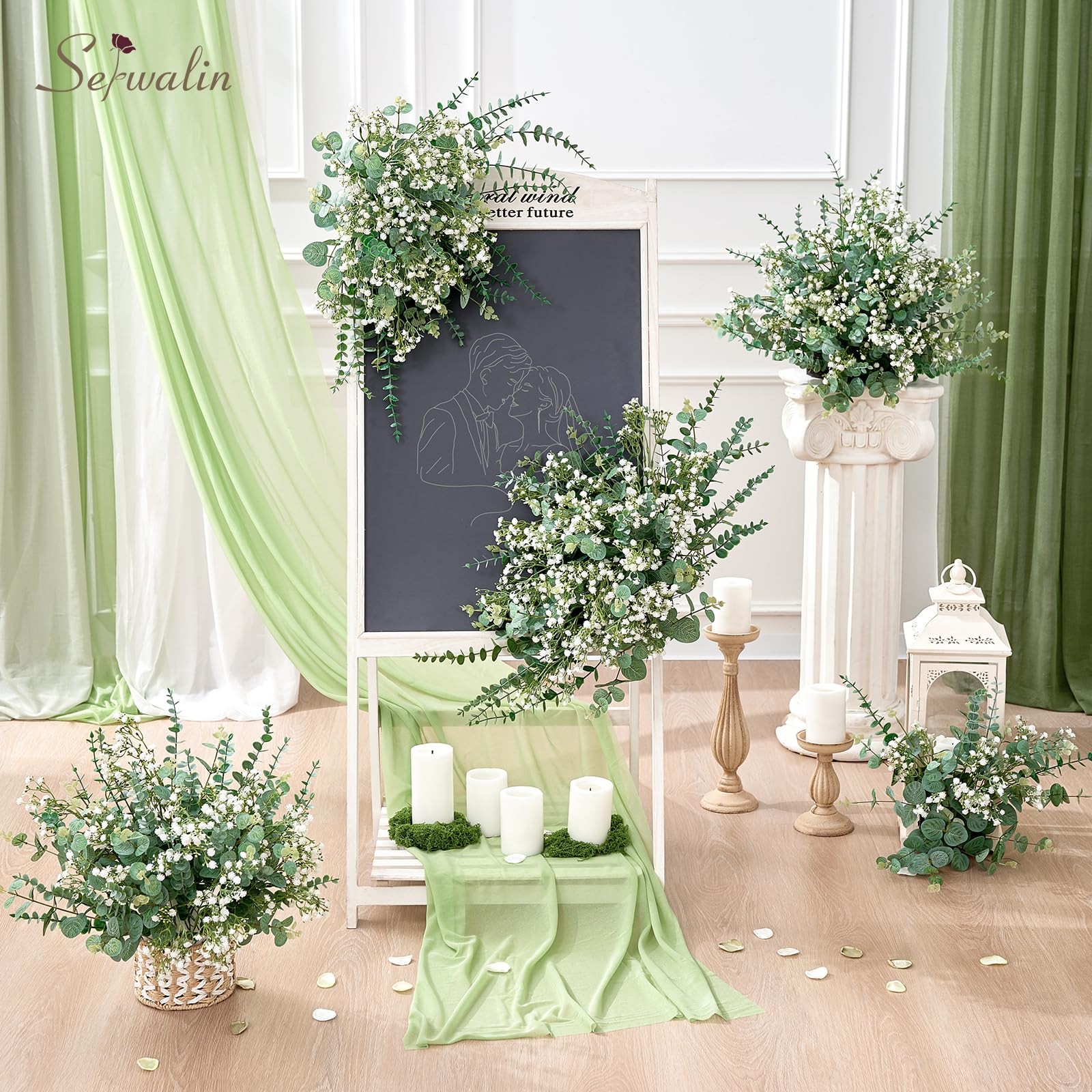 100 Pcs Mixed Artificial Eucalyptus Stems,Babys Breath Artificial Flowers Bul…