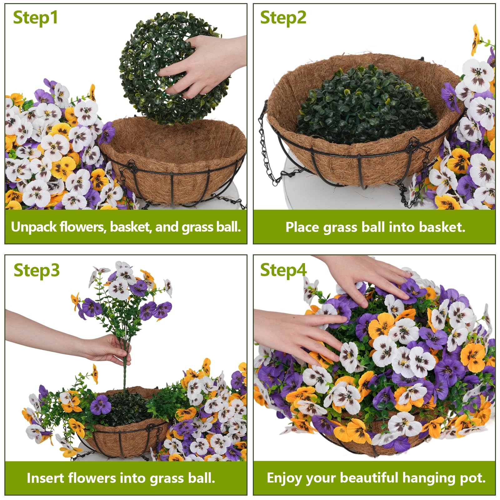 secqous 2 Set Artificial Hanging Flowers with Basket for Outdoor Decor, 24 Pc…