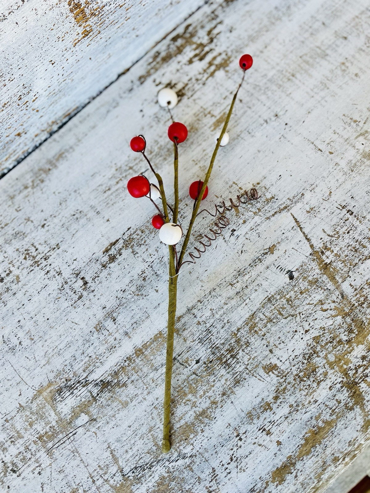 Red & White Bead Berry Pick 12”