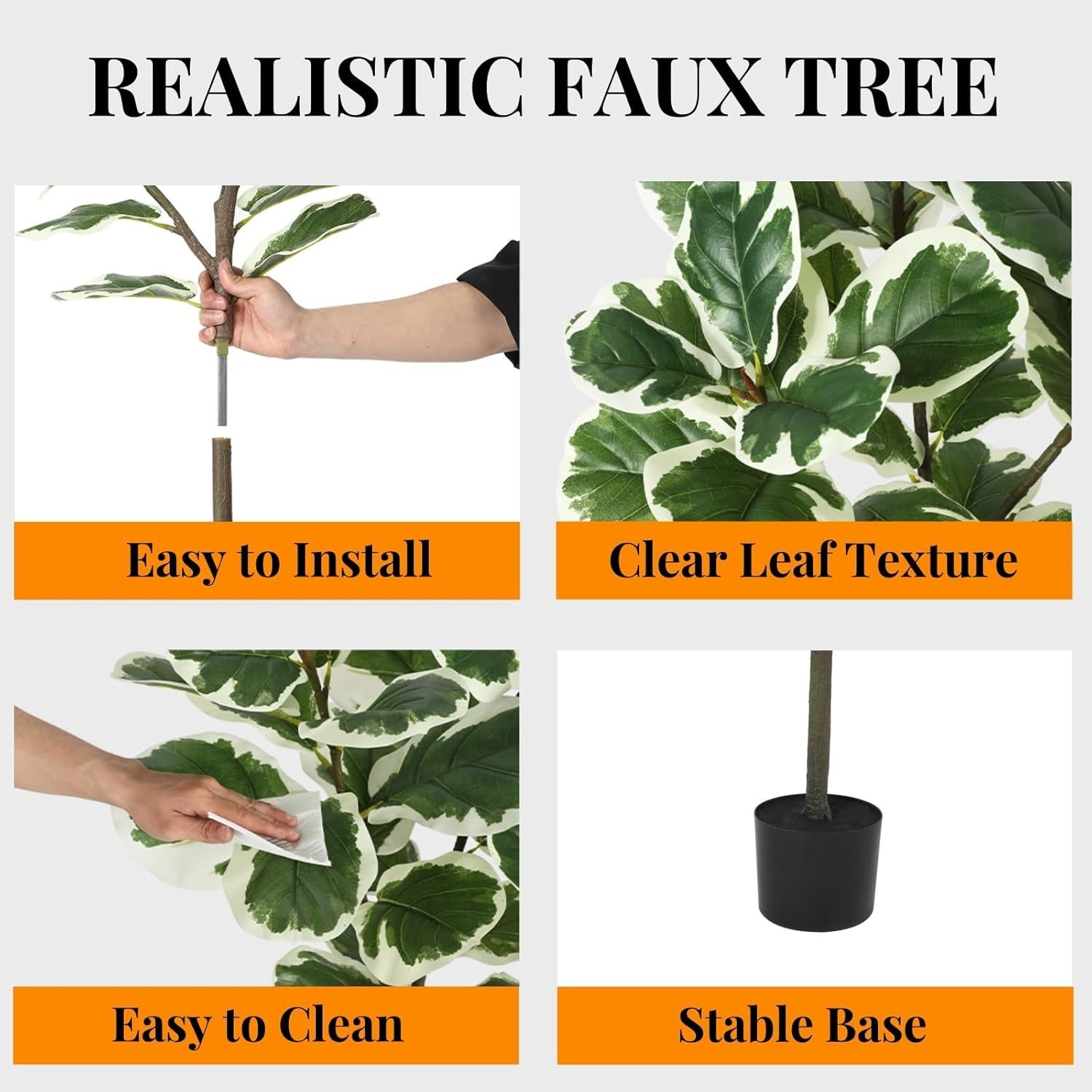 4.3ft Green Artificial Ficus Tree Plant in Pot with 46 Leaves for Indoor Outdoor