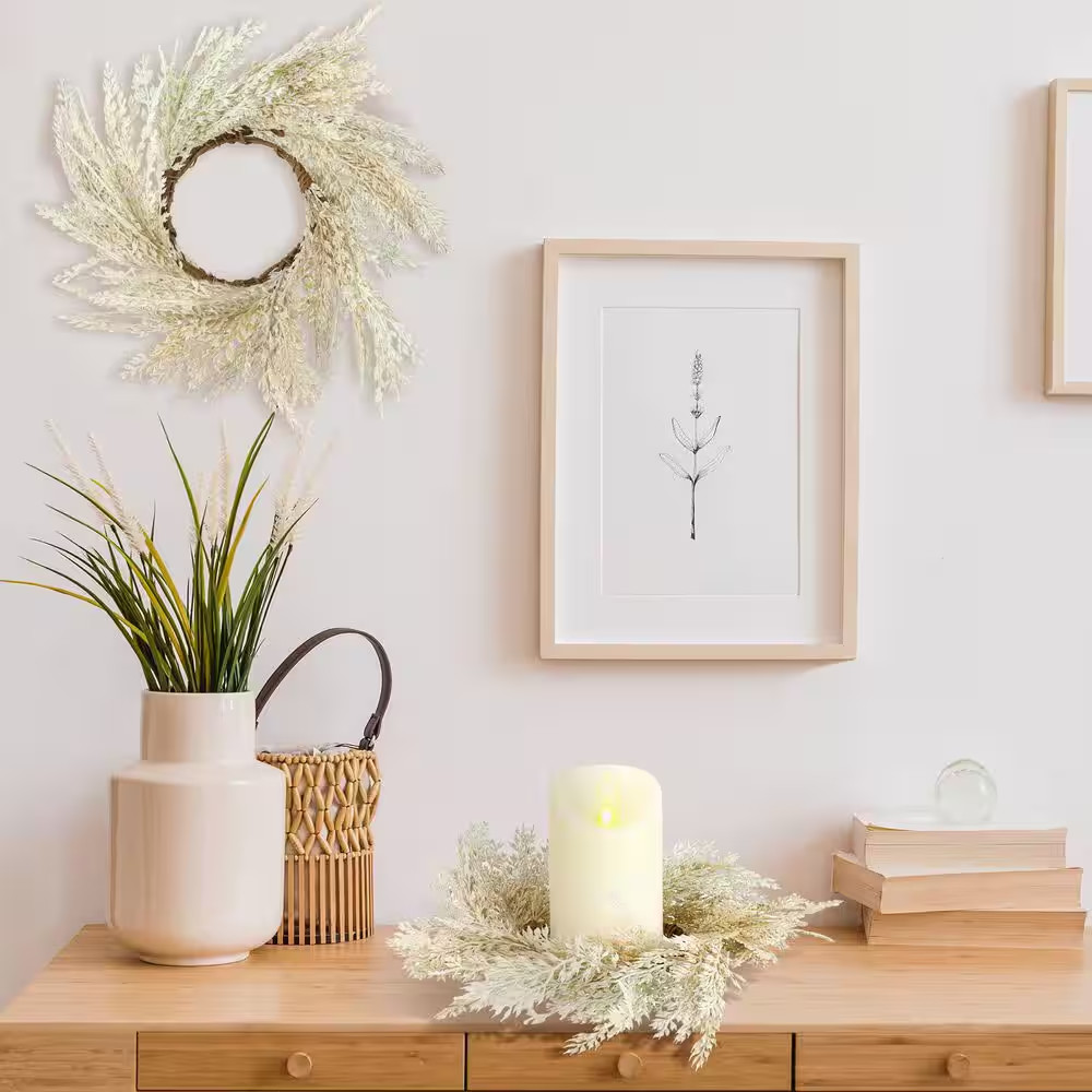 2.36 in Beige Artificial Plant Pampas Grass Candle Ring Wreath 4 Pcs Faux Boho T
