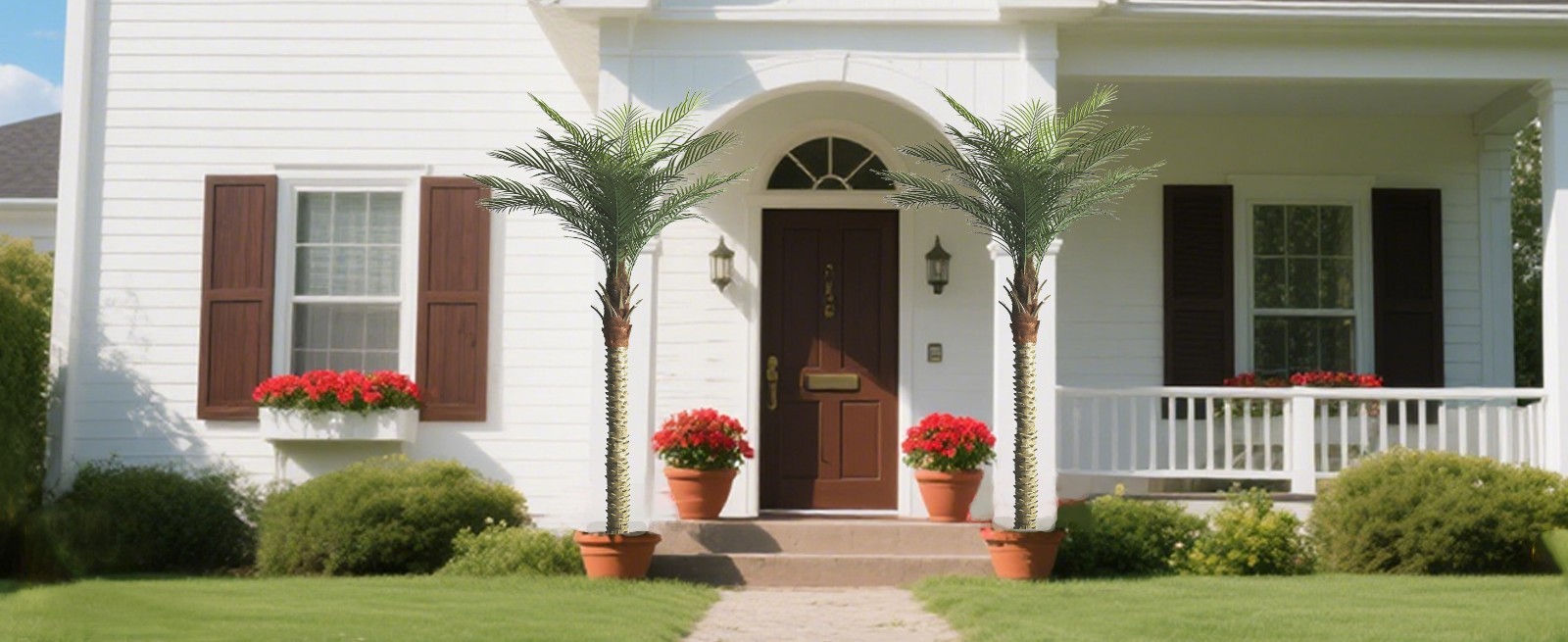 240 CM 2 Pcs Lifelike Artificial Coconut Palm Tree Fake Plant for Indoor Outdoor