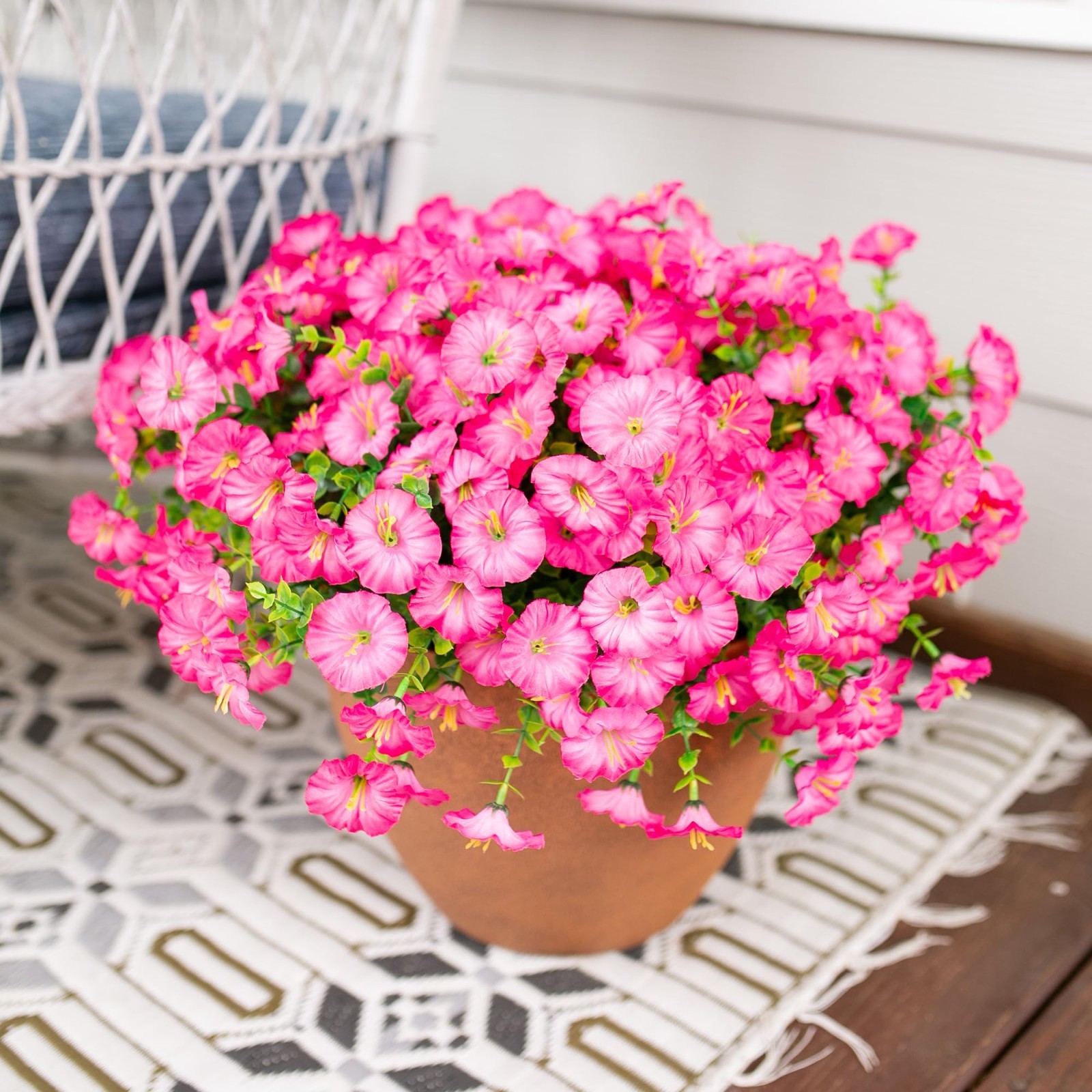 12 Bundles UV Resistant Pink Morning Glory Fake Flowers for Outdoor Decor, Eucal