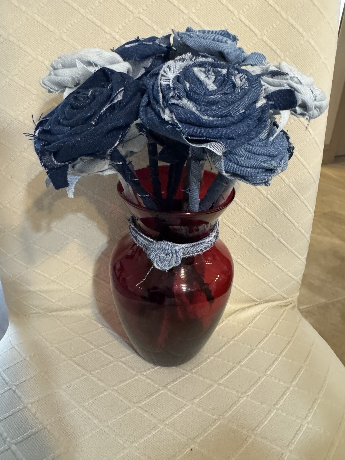 12 (a Dozen) Handmade Denim Roses, Upcycled Vase, Birthday, Mother’s Day, Easter