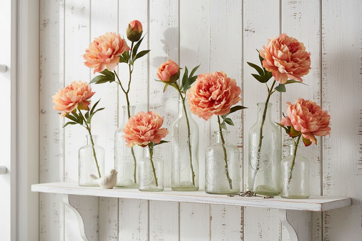 Faux Peony Stem Peach Coral 18 Inch Artificial Silk Flower Wedding Decor