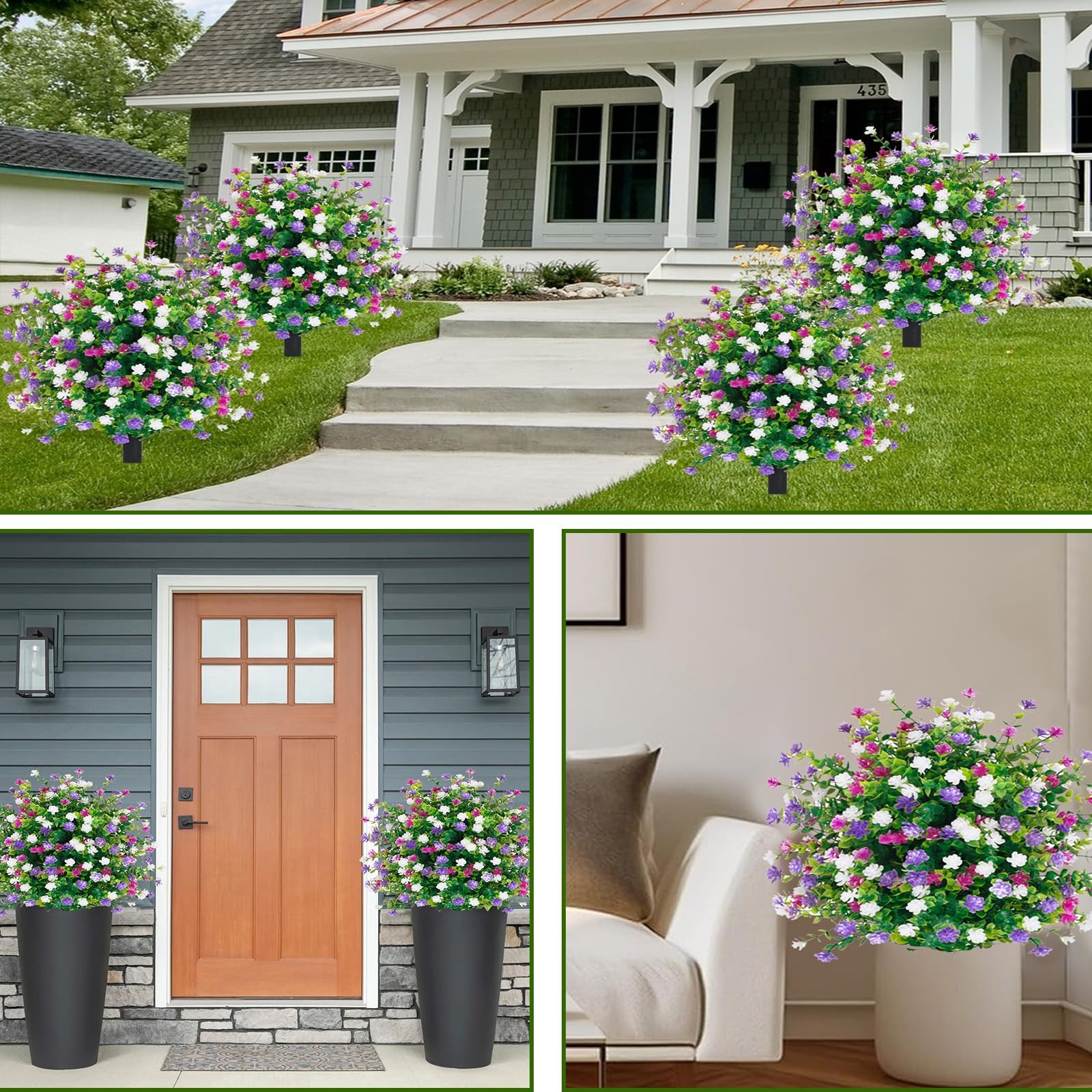 Artificial Boxwood Tree Outdoor Set UV Resistant Flowers Bushes with Spike