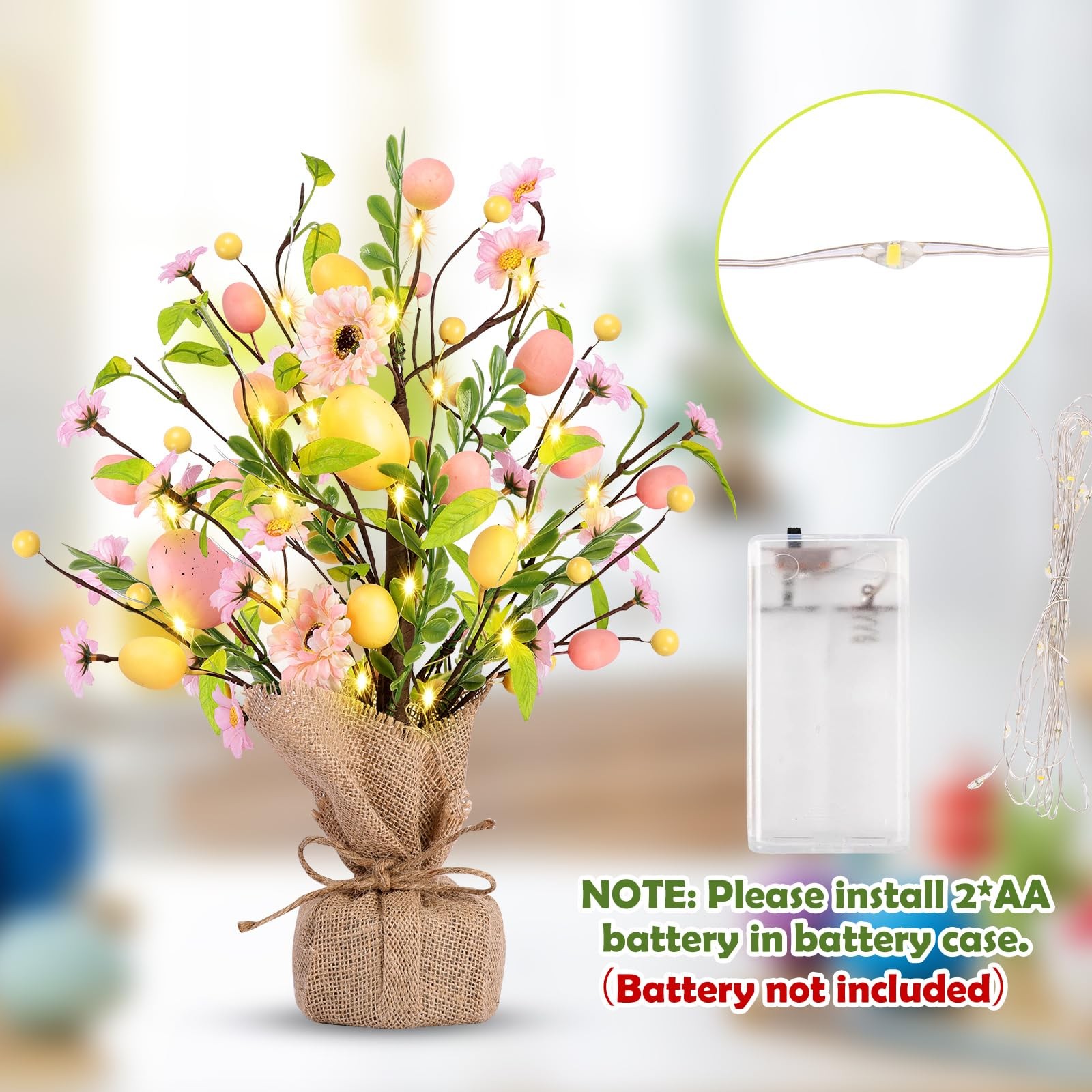 Pink PreLit Easter Egg Tree Tabletop Decor Delicate Ornaments Party Center