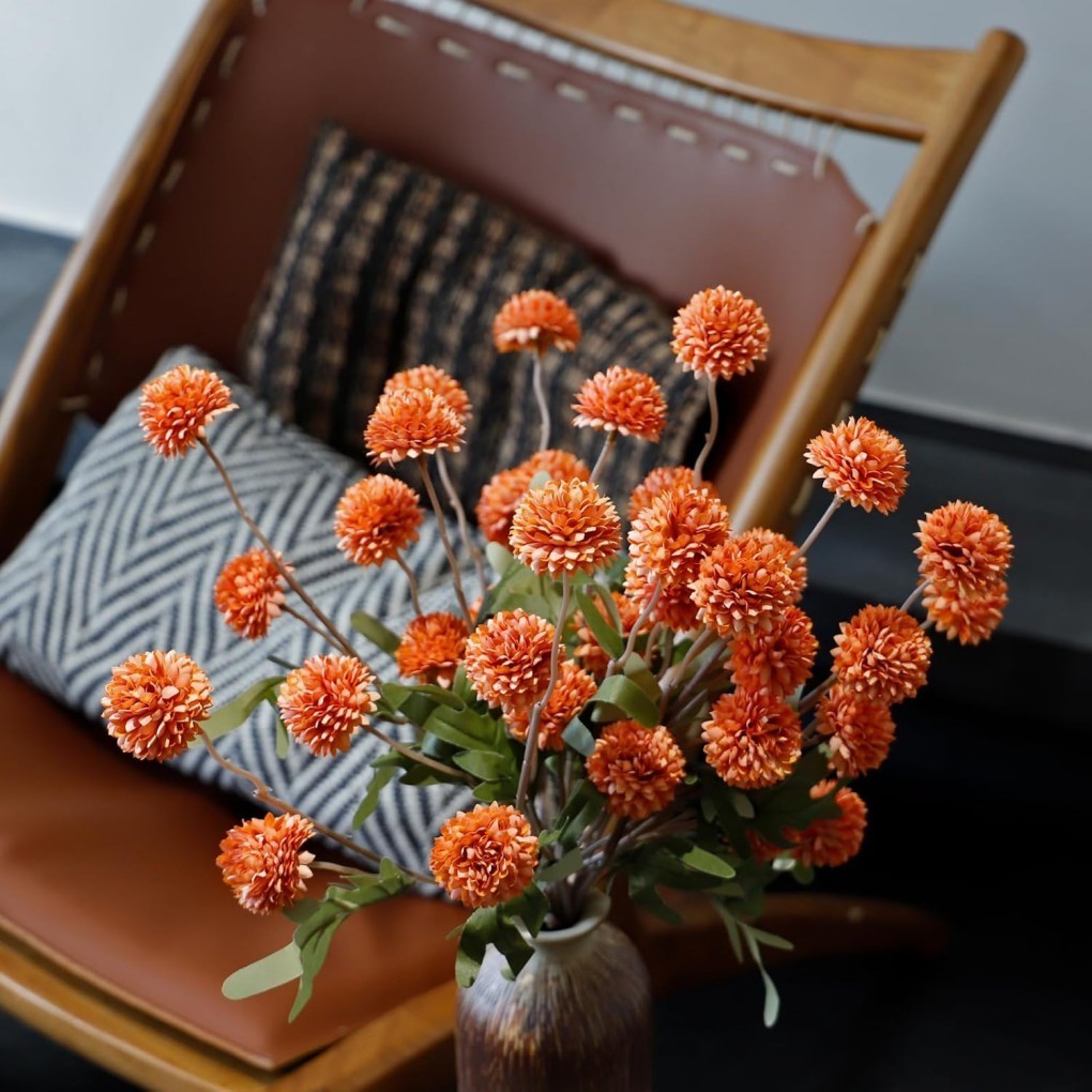 10 Pcs Artificial Dandelion Flowers(1 Pcs 5 Flower Buds) Orange Color Ornaments