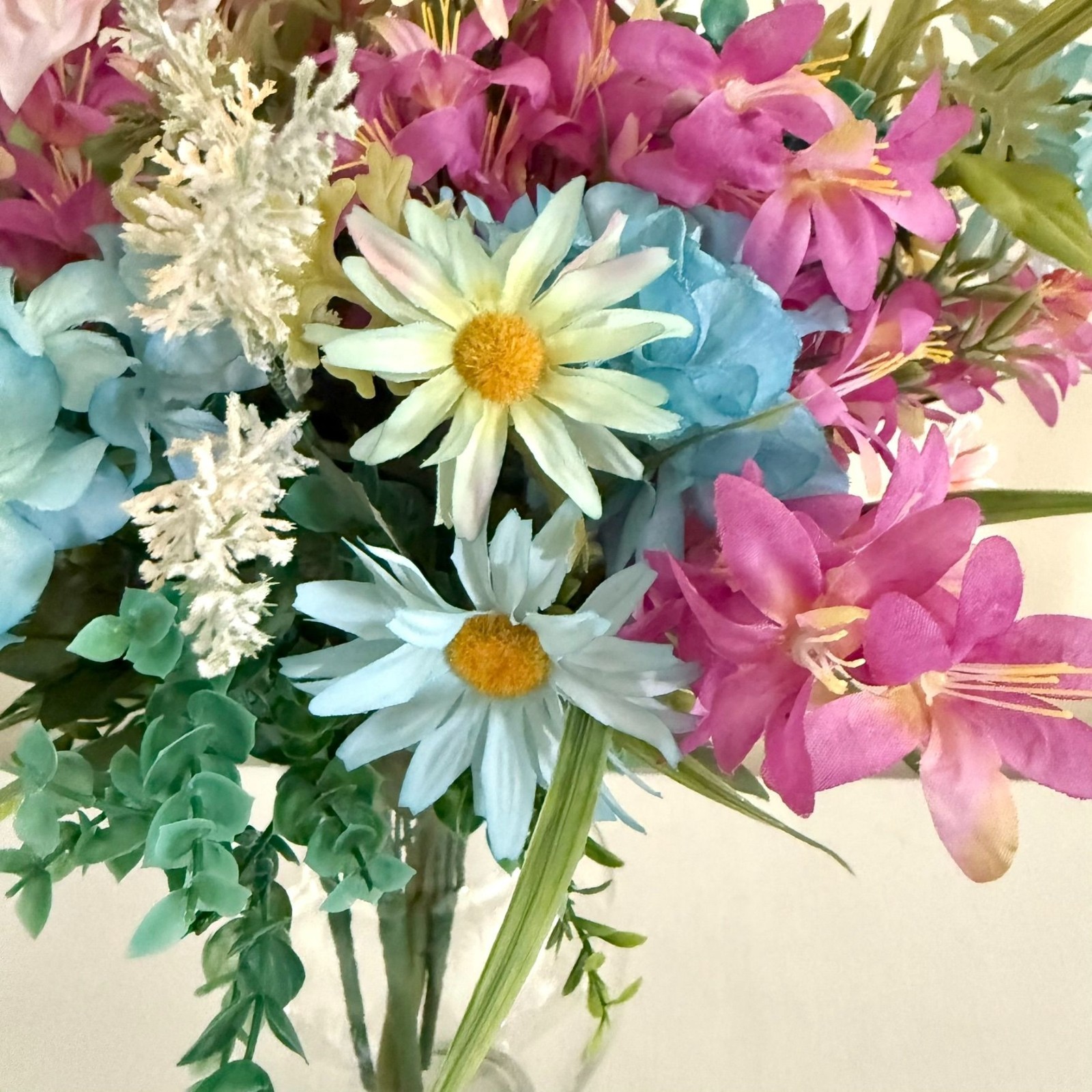 Large Silk Flower Arrangement from Upcycled Mixed Florals Hand Painted Details