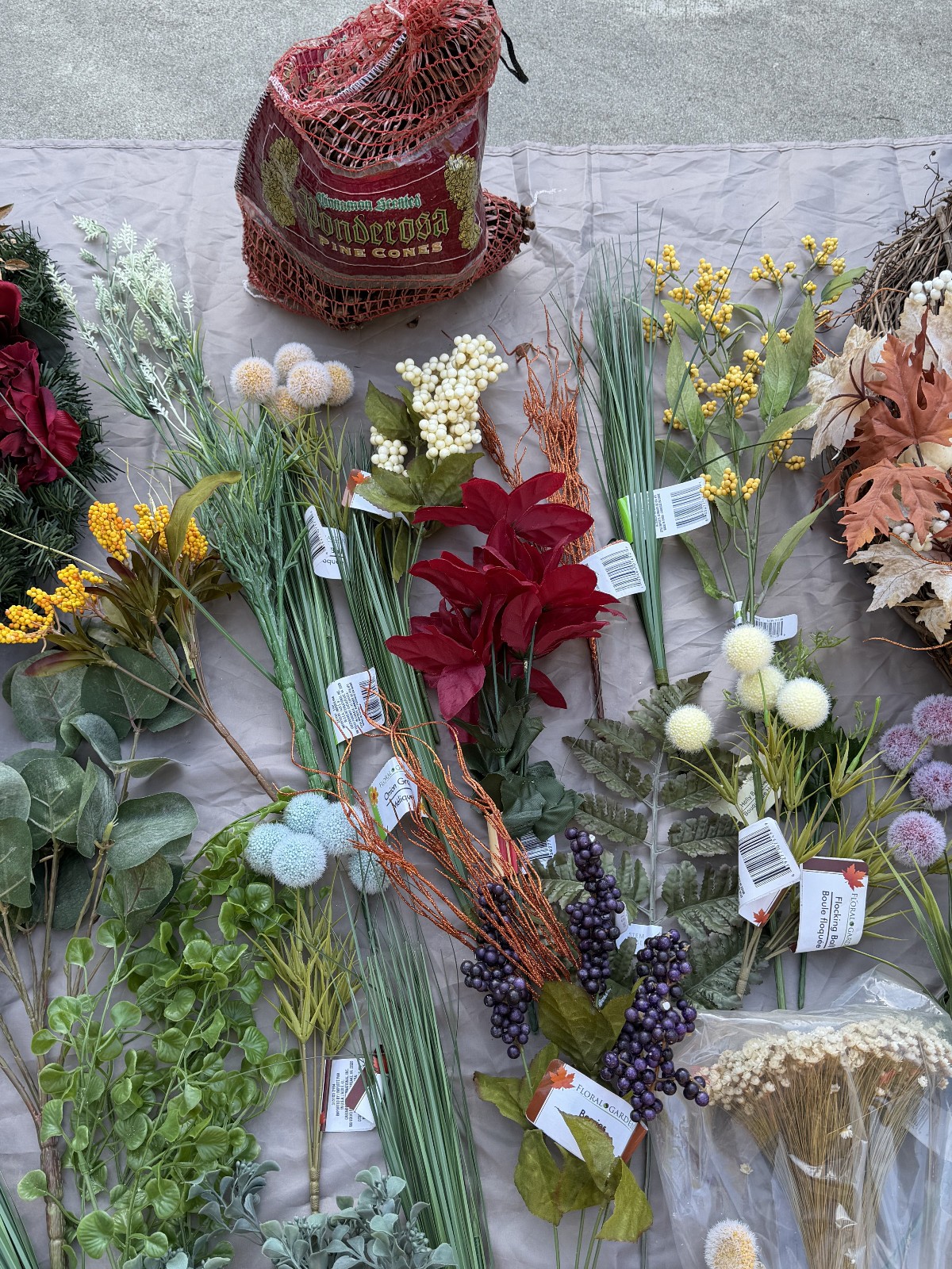 Large Mixed Lot of Artificial Flowers, Greenery, Wreath Bases & Craft Floral