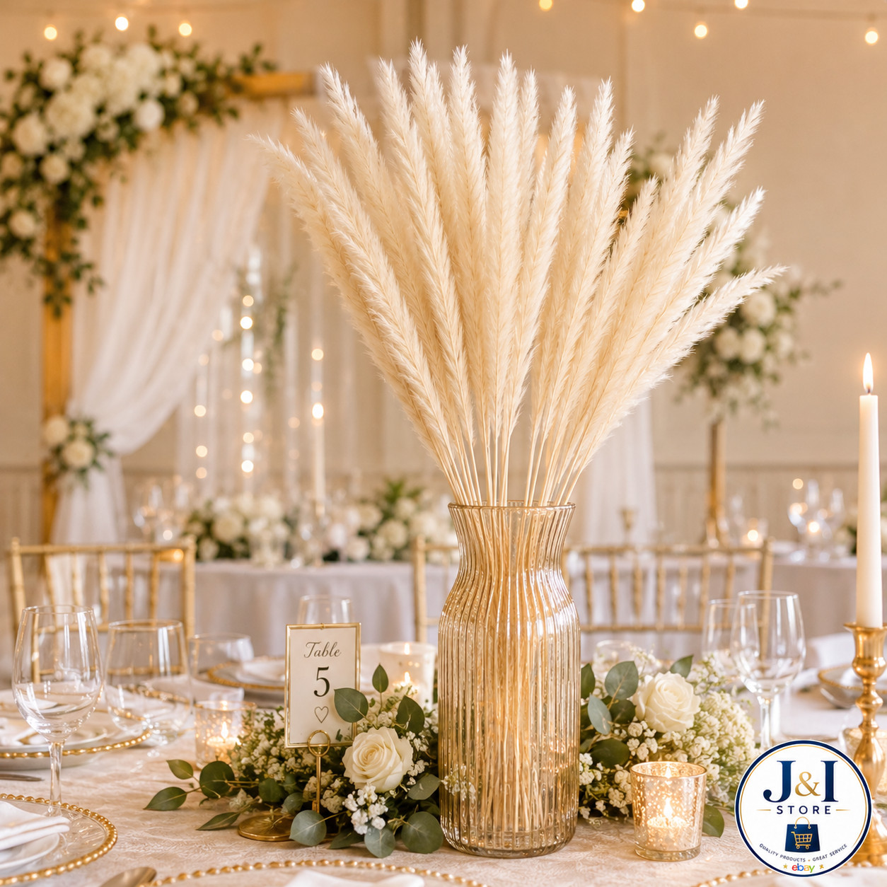 4 Pack 15 Stems Natural Dried Reed Grass Pampas Boho Home Vase Wedding Decor