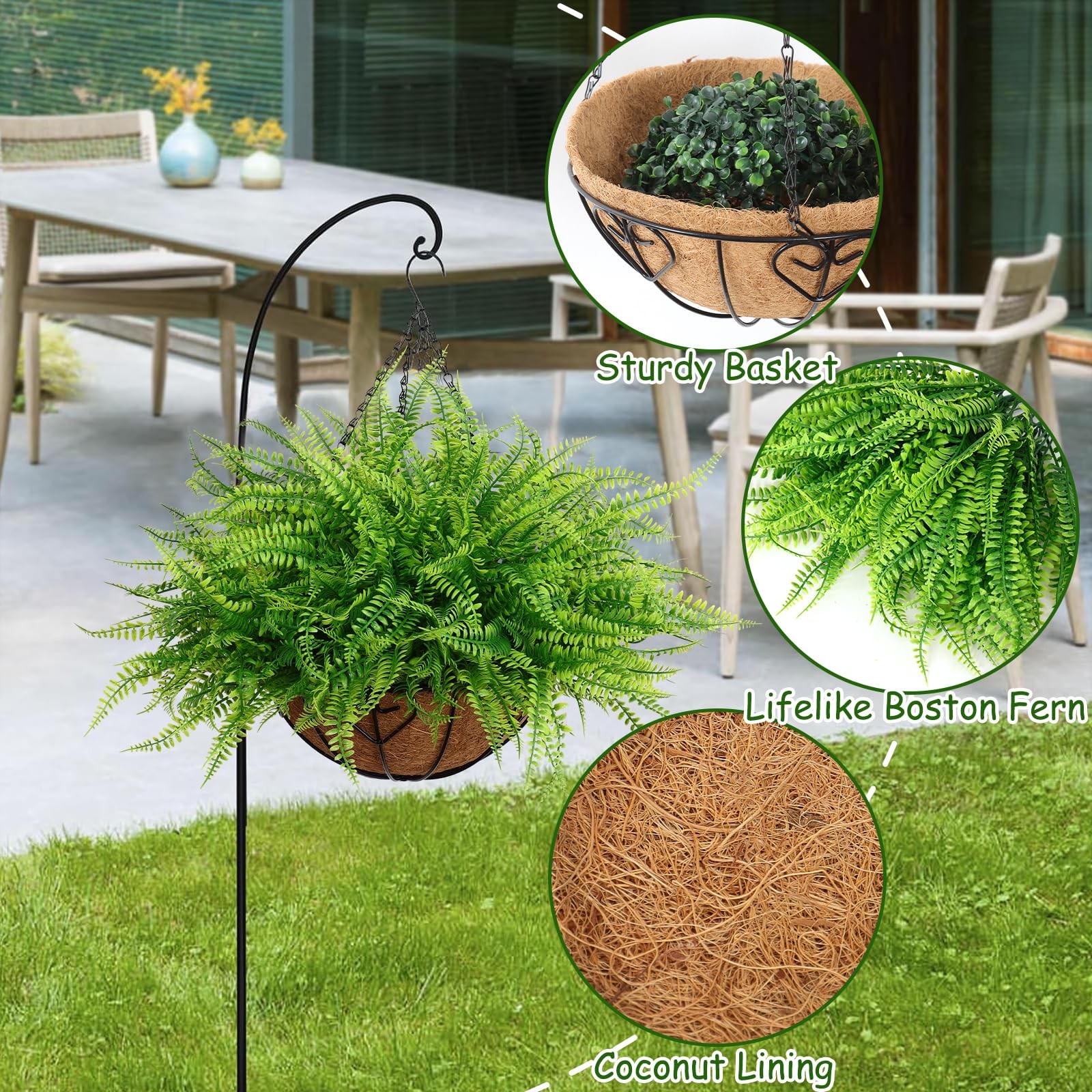 Artificial Hanging Plants with Basket 2PCS Fake Boston Fern Baskets, Outdoor …