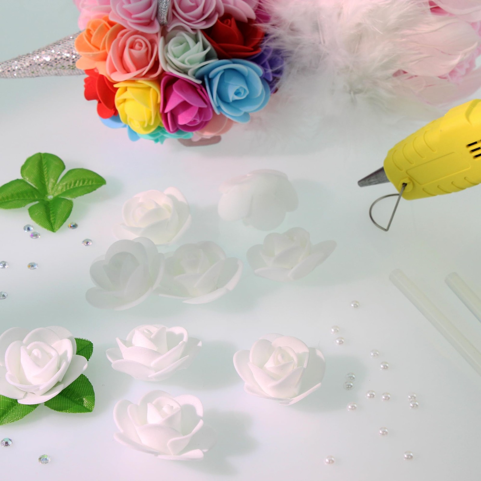 500 PCS White Mini Artificial Fake Foam Rose Flower Heads DIY Craft 1.4 Inch