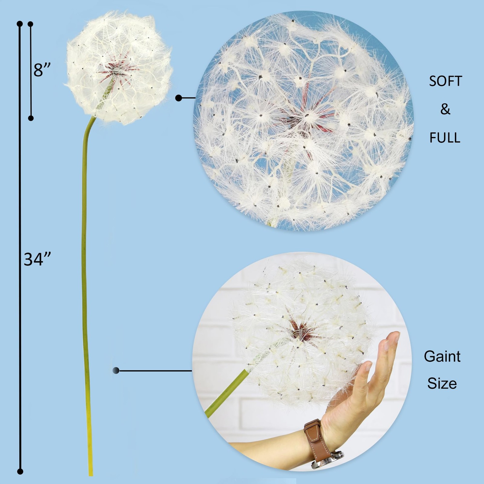 Giant Artificial Dandelion Flower Fake Dandelion Decor For Home 2 Pcs white