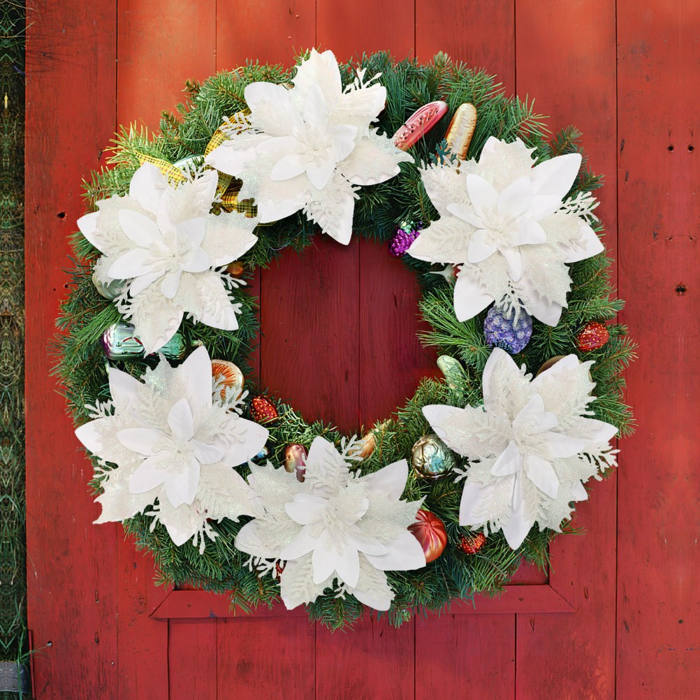 Christmas Decorations Artificial Poinsettias Flower Flowers White
