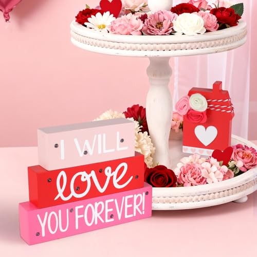 “I Will Love You Forever” Wooden Stack Sign–Valentine’s Day Decor for Table,