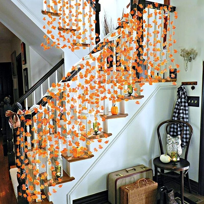 240CM Artificial Silk Maple Leaf Garland Maple Leaves Vine Hanging Thanksgiving