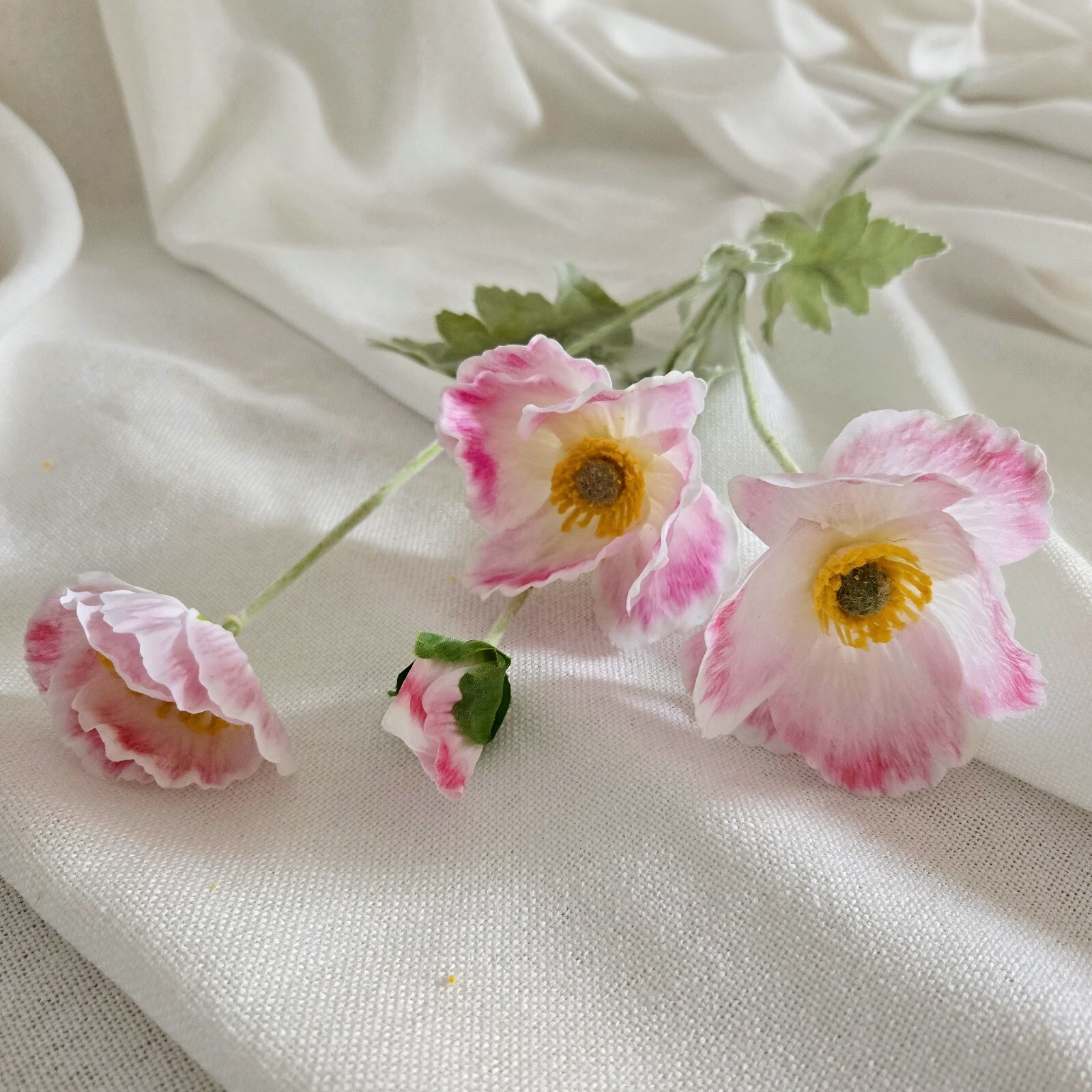 6-Piece Artificial Poppy Bouquet – Realistic silk frost 25.2”pink white