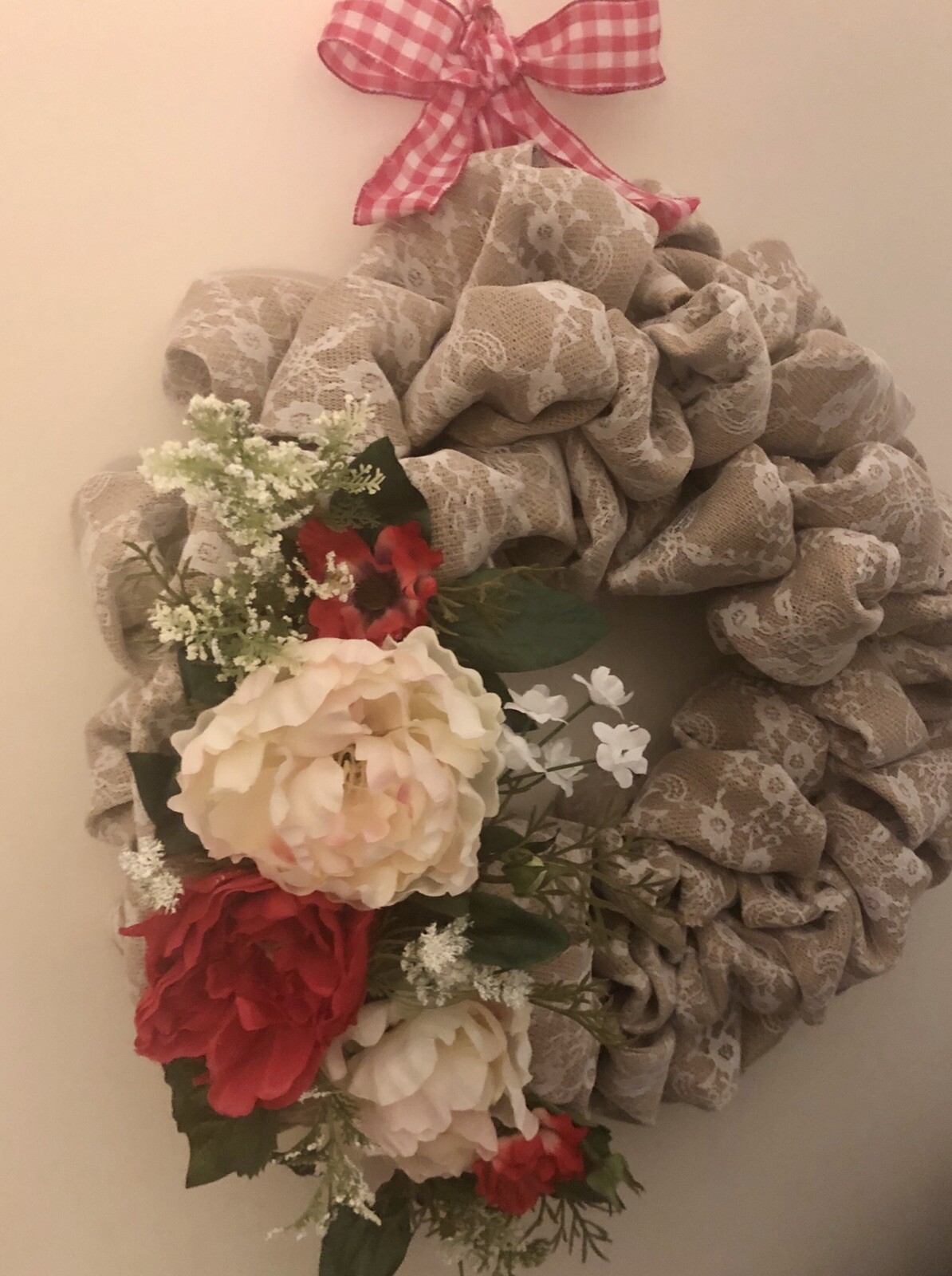 18” Front Door Wreath, Burlap And Flower – New Handmade