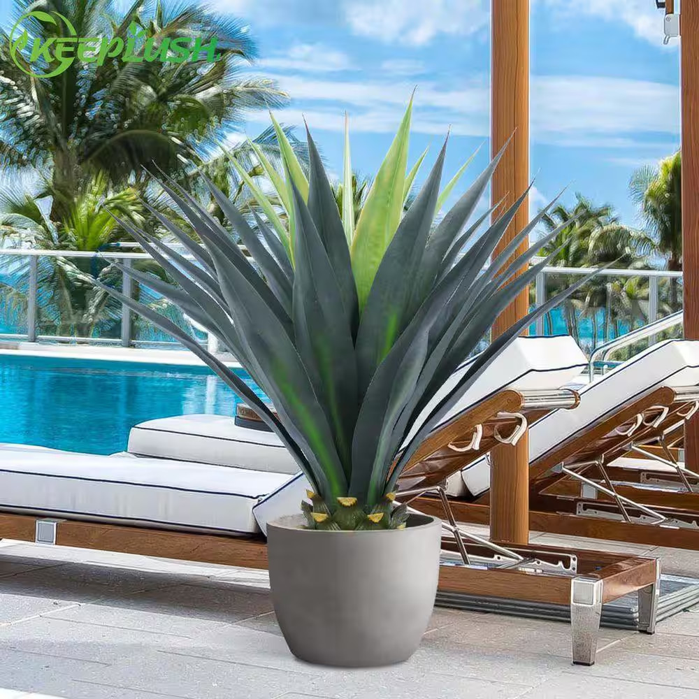 33 In. Green Indoor Outdoor Artificial Agave Shrub Desert Style Faux Plant for P