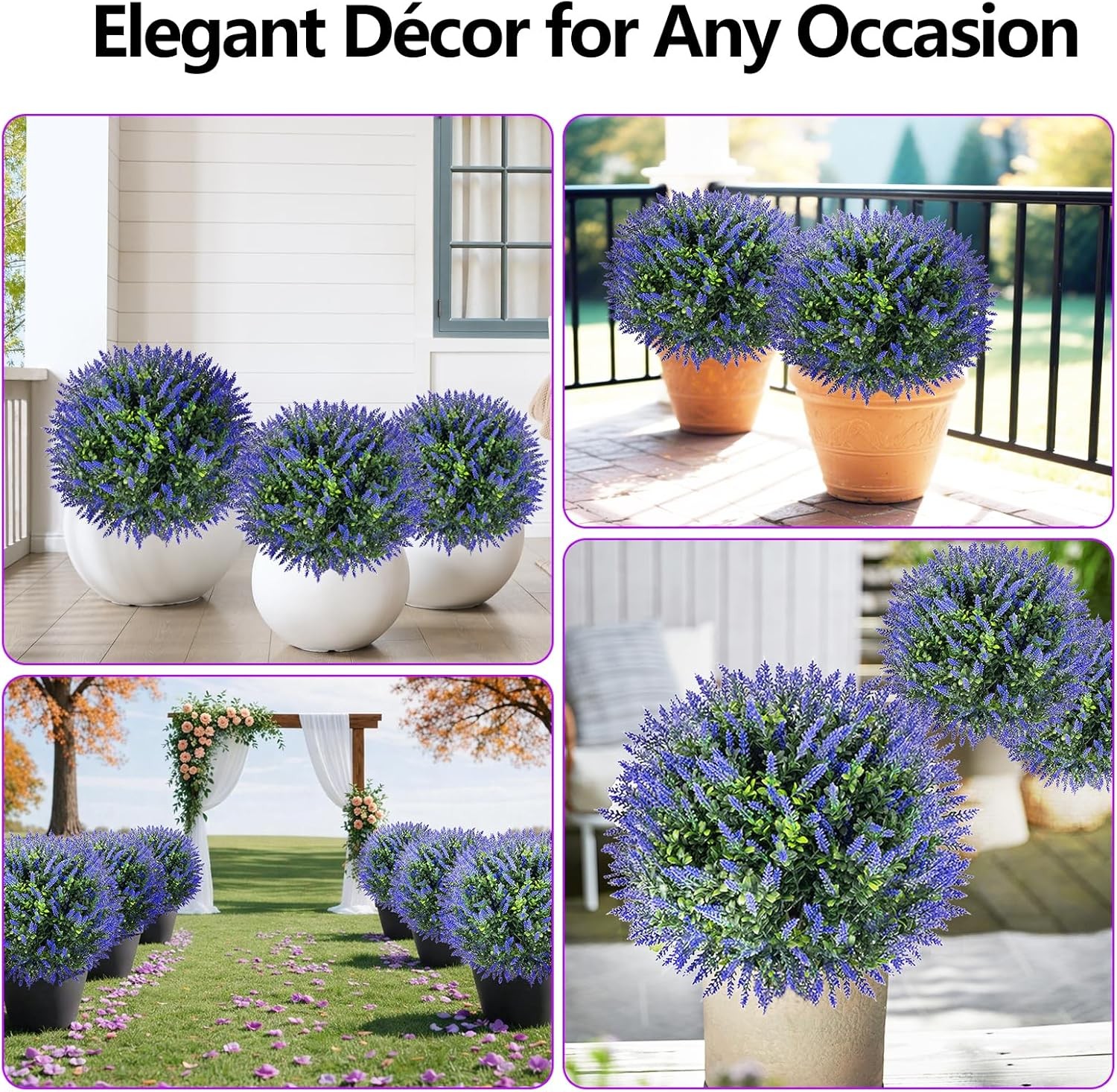 2PC Artificial Lavender Topiary Ball Tree 26″ with Ground Spikes UV Resistant