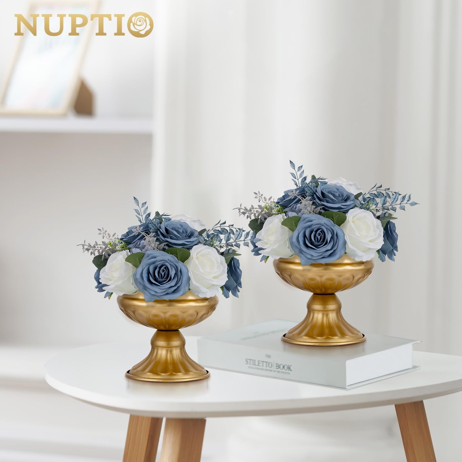 NUPTIO Flower Ball Arrangement Bouquet: 10 Pcs 9.4 inch Diameter Dusty Blue &…