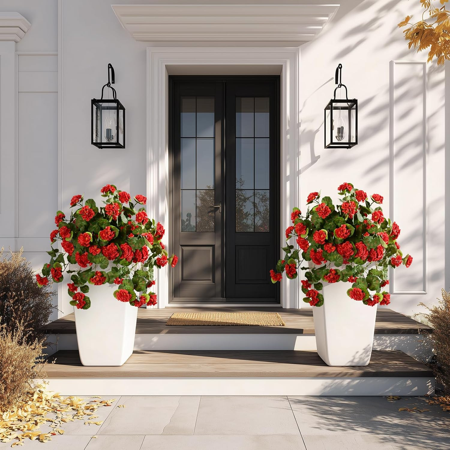 Artificial Geranium Flowers for Outdoor 2 Pcs Artificial Red Flower Fake