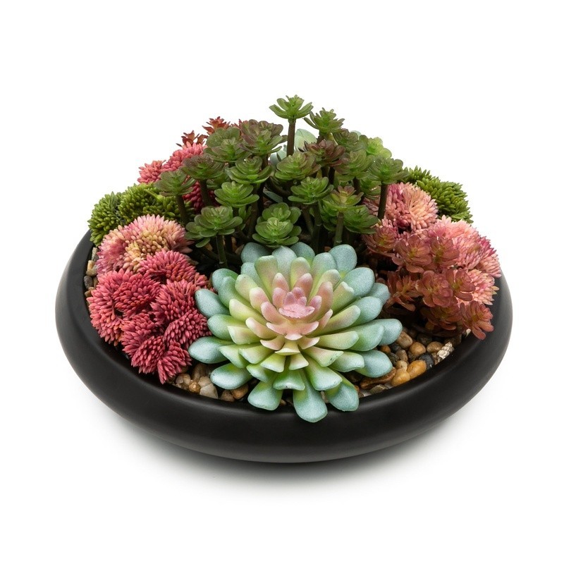 Faux Succulent Bowl Lifelike Plants No Care Decorative Home Office Decor New