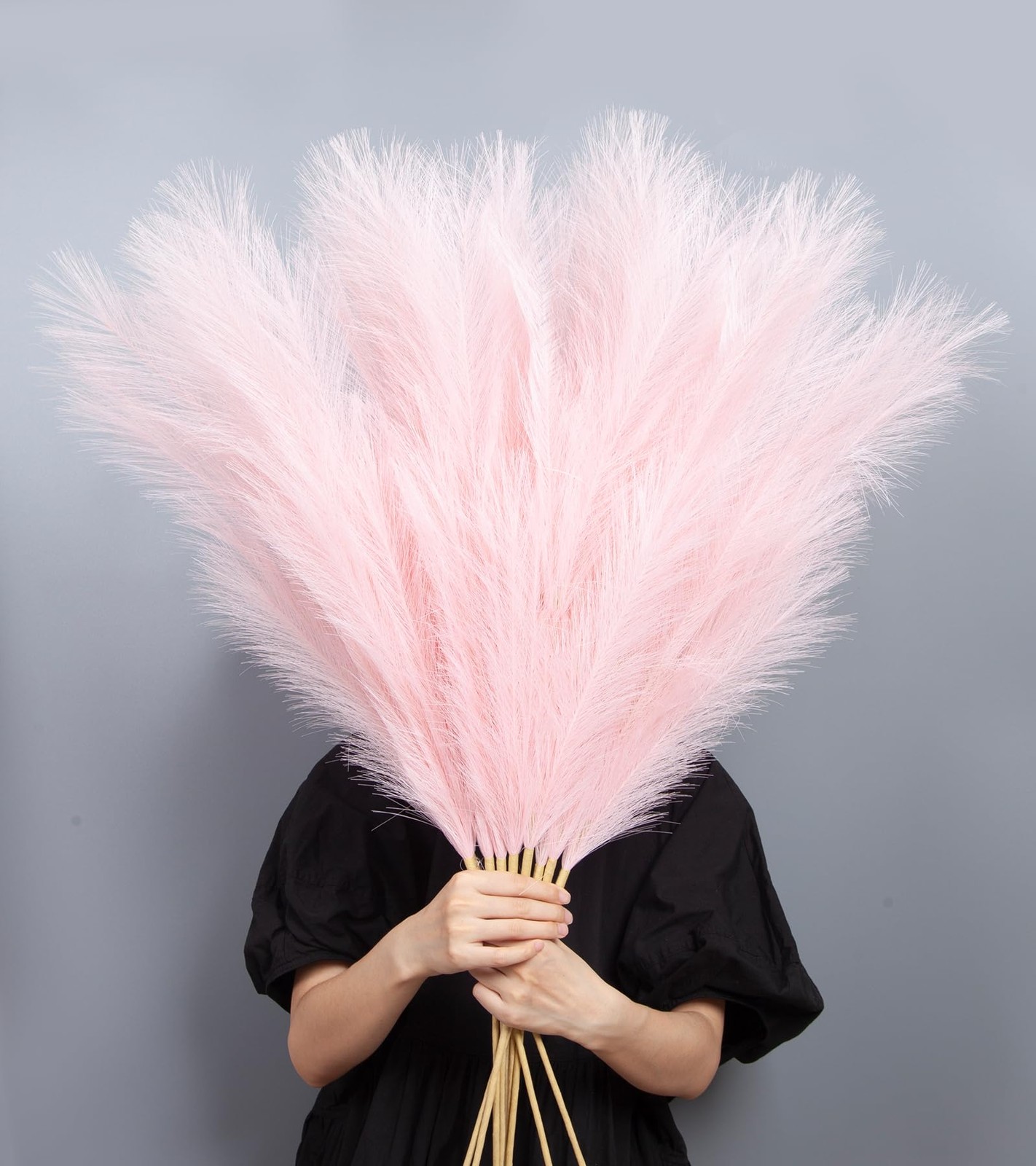 9 Pcs 45″ Tall Pampas Grass Pink Decor, Long Stem Artificial Flower Floor Vas…