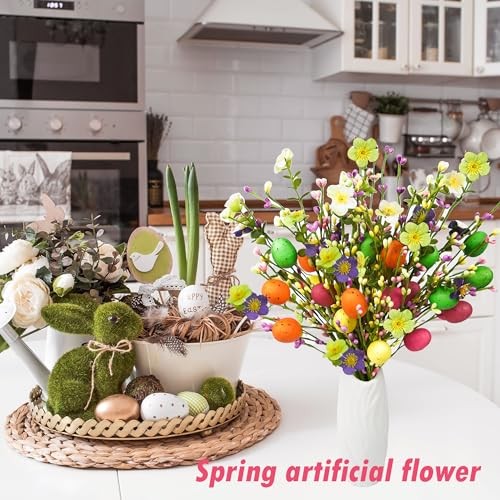 Artificial Easter Flower, 6 Pcs Easter Eggs Flower Pink/Orange/Yellow/Green