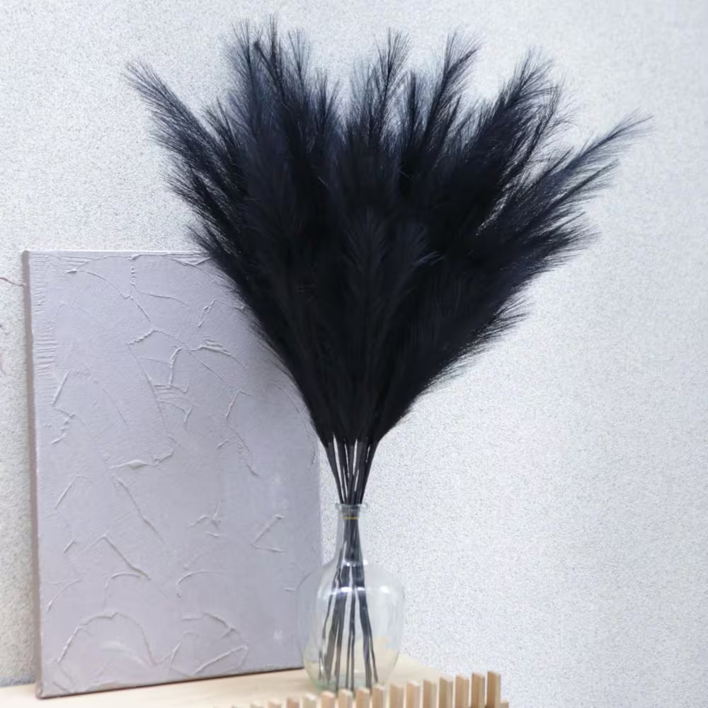 14 In. Black Artificial Plant Pampas Grass 9 Pieces Fluffy Silk Boho Home Weddin