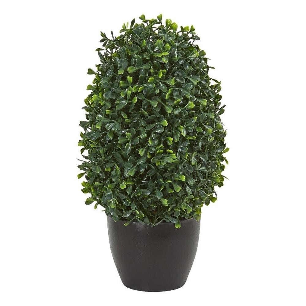 Indoor/Outdoor 13″ Boxwood Topiary Artificial Plant UV Resistant in Green/Black