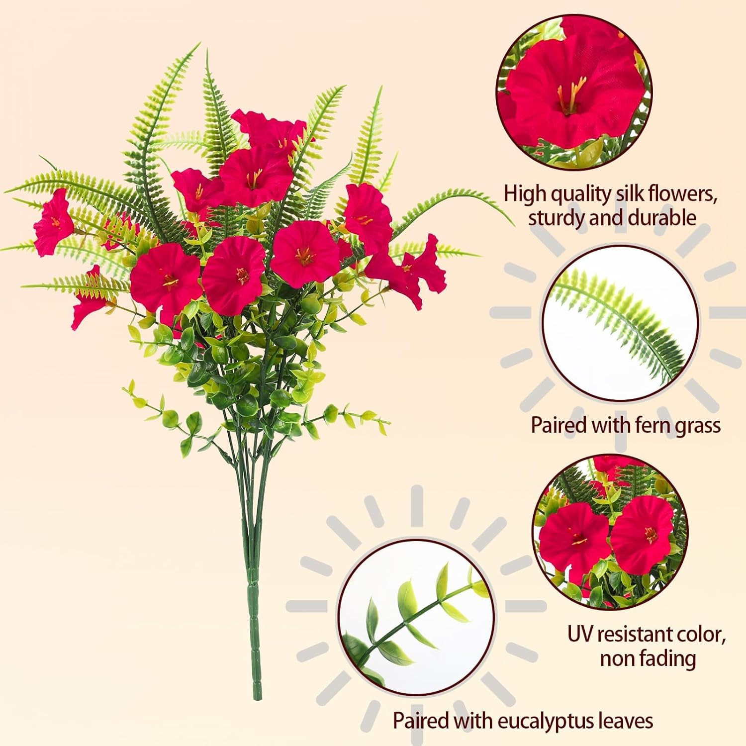 Artificial Flowers for Outdoors 12 Bundles Artificial Petunias Fake Flowers UV R