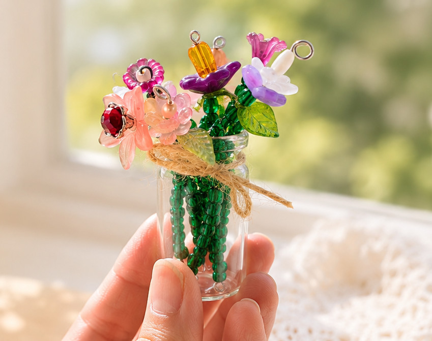 Mini Beaded Flower Bouquet | Handmade Bead Flower Arrangement | Tiny Floral Gift