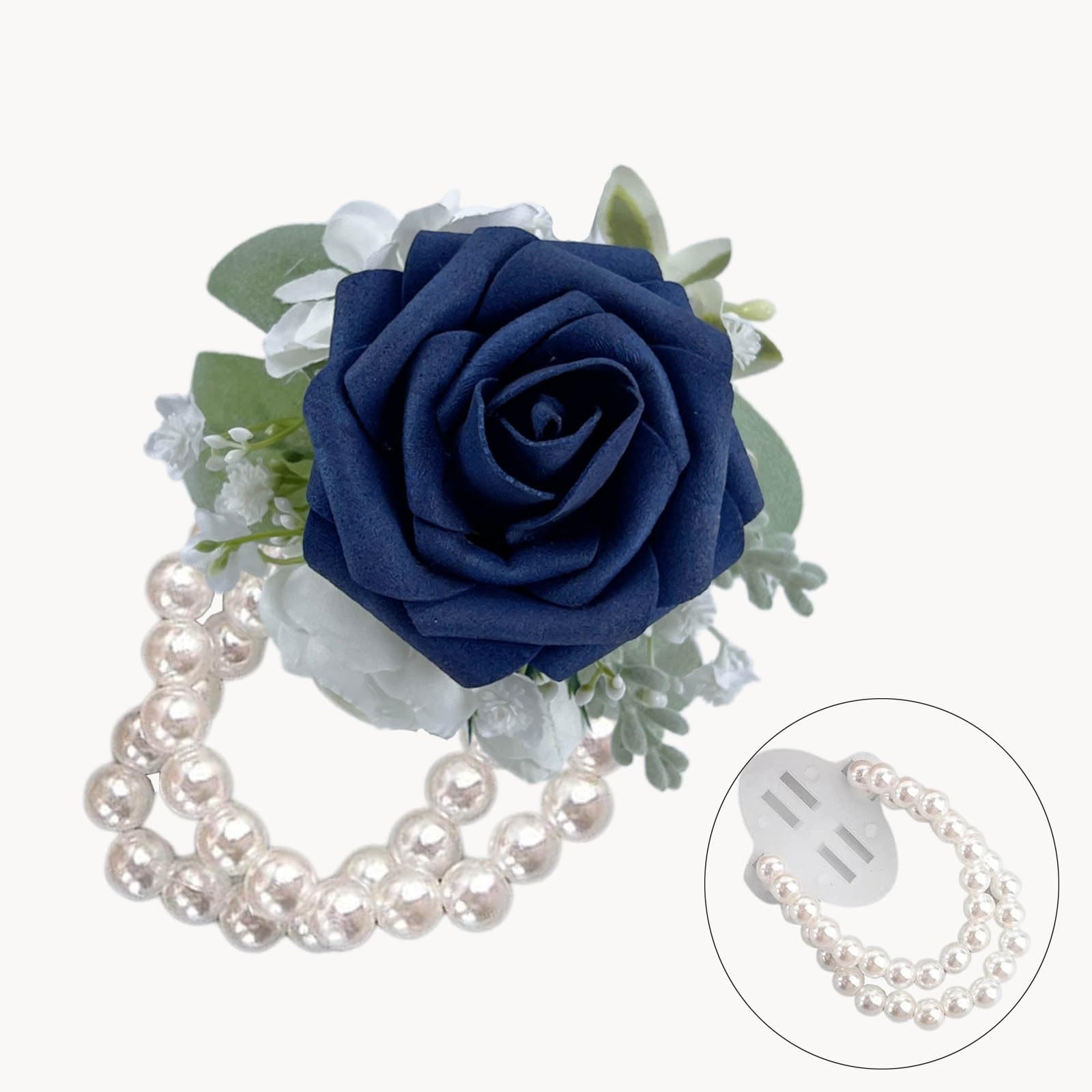 Corsage and Boutonniere Set, Dark Blue Rose Handmade Artificial Flower Wrist …