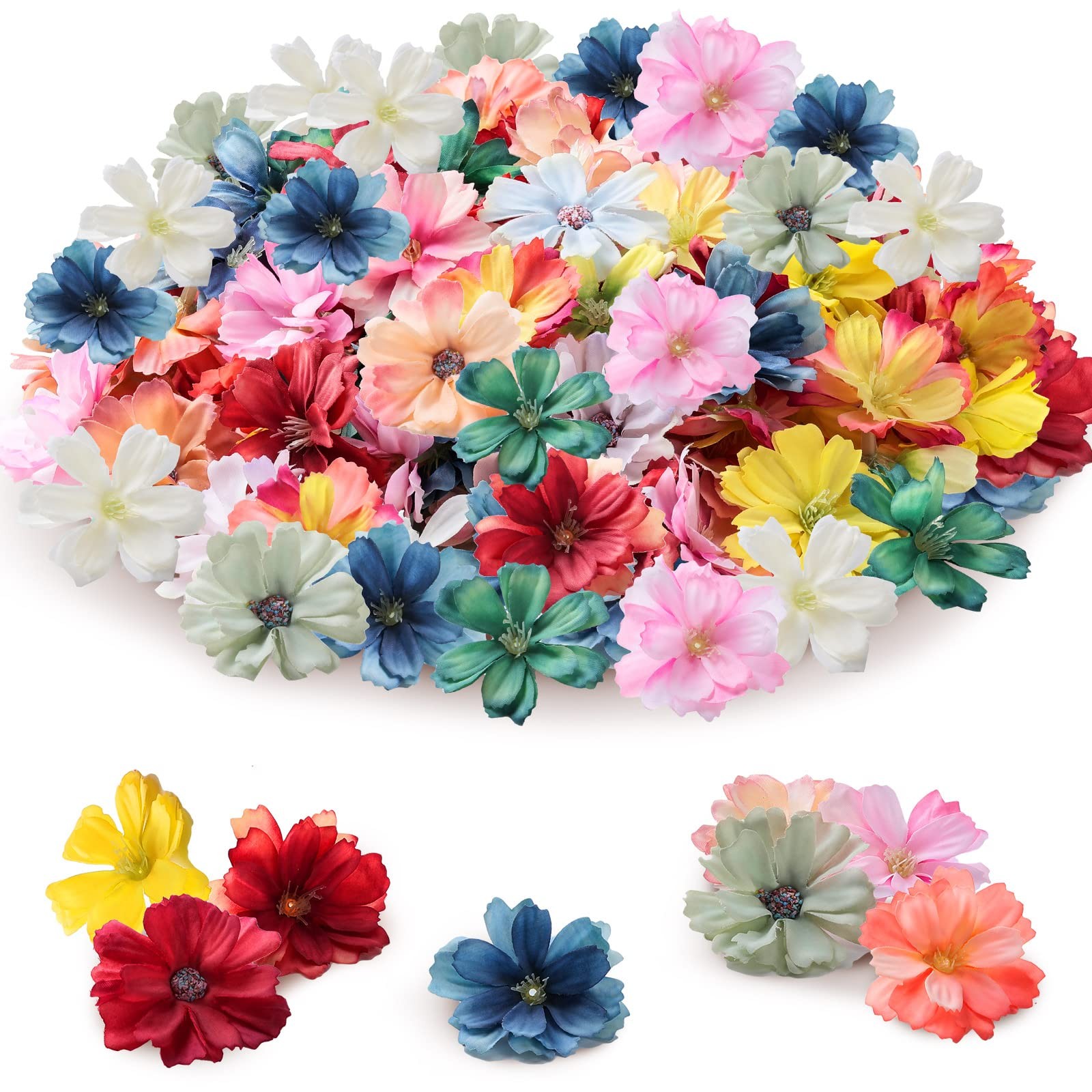 120 PCS Multicolor Small Faux Flowers, Crafts, Silk Daisy, Peony, Wreath