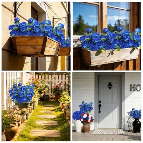 24 Blue Velvet Silk Roses – Realistic Artificial Flowers for Wedding Decor, Part