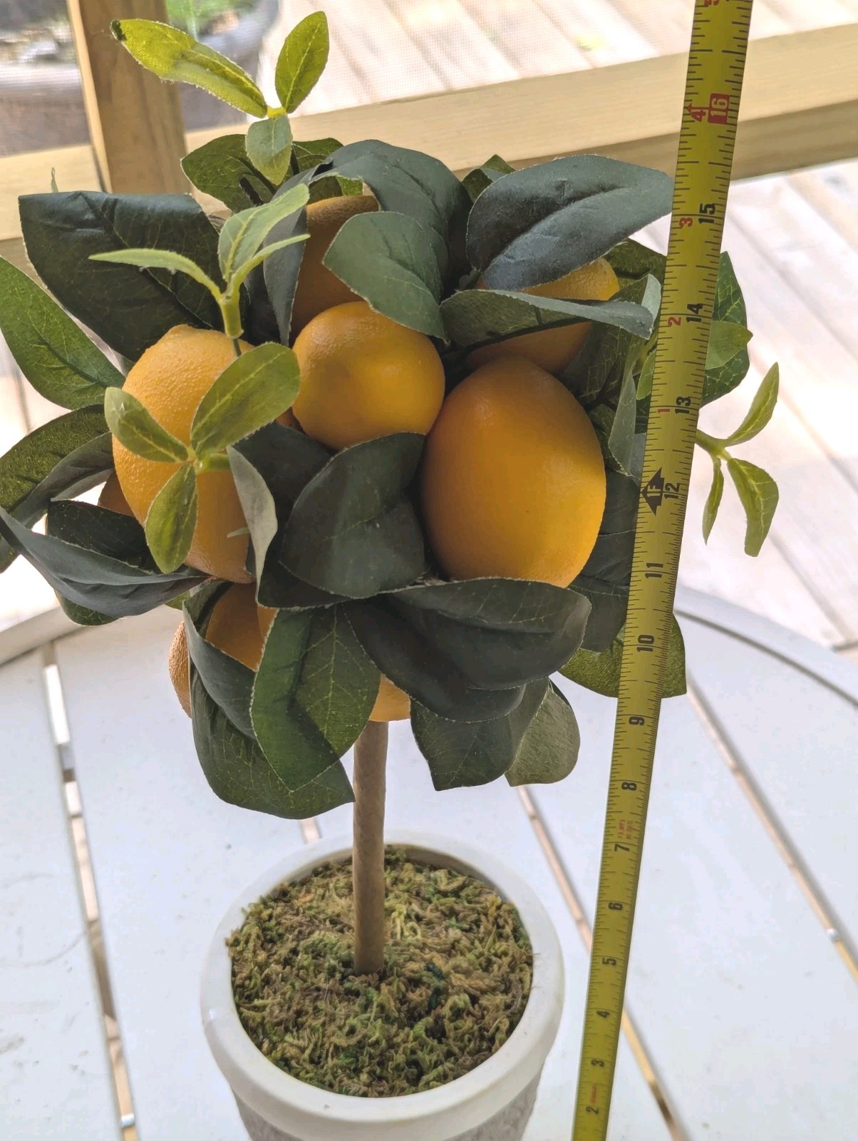 Lemon Ball Topiary Tree Arrangement Faux Green Leaves Yellow Kitchen Decor 16 In
