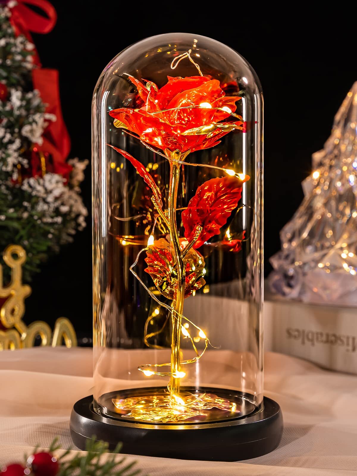 Rose Flower In Glass Gifts For Women Wife Her Valentine Girlfriend Birthday Gift