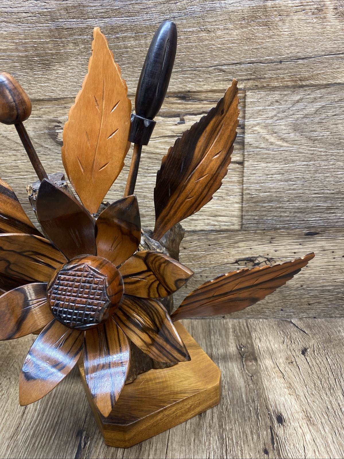 Wood Flower Arrangements Carved Hardwood Decor
