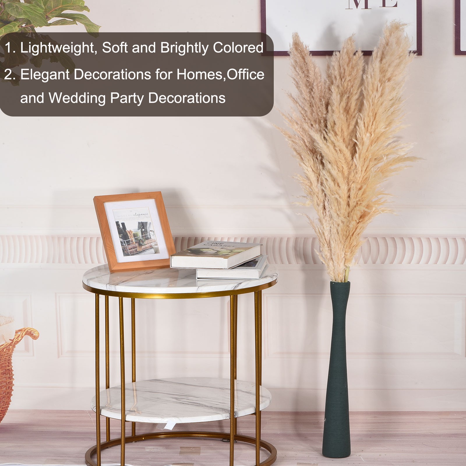 10 Stems Pampas Grass Decor Tall, 45 Inch Large Artificial Pampas Grass, Beige