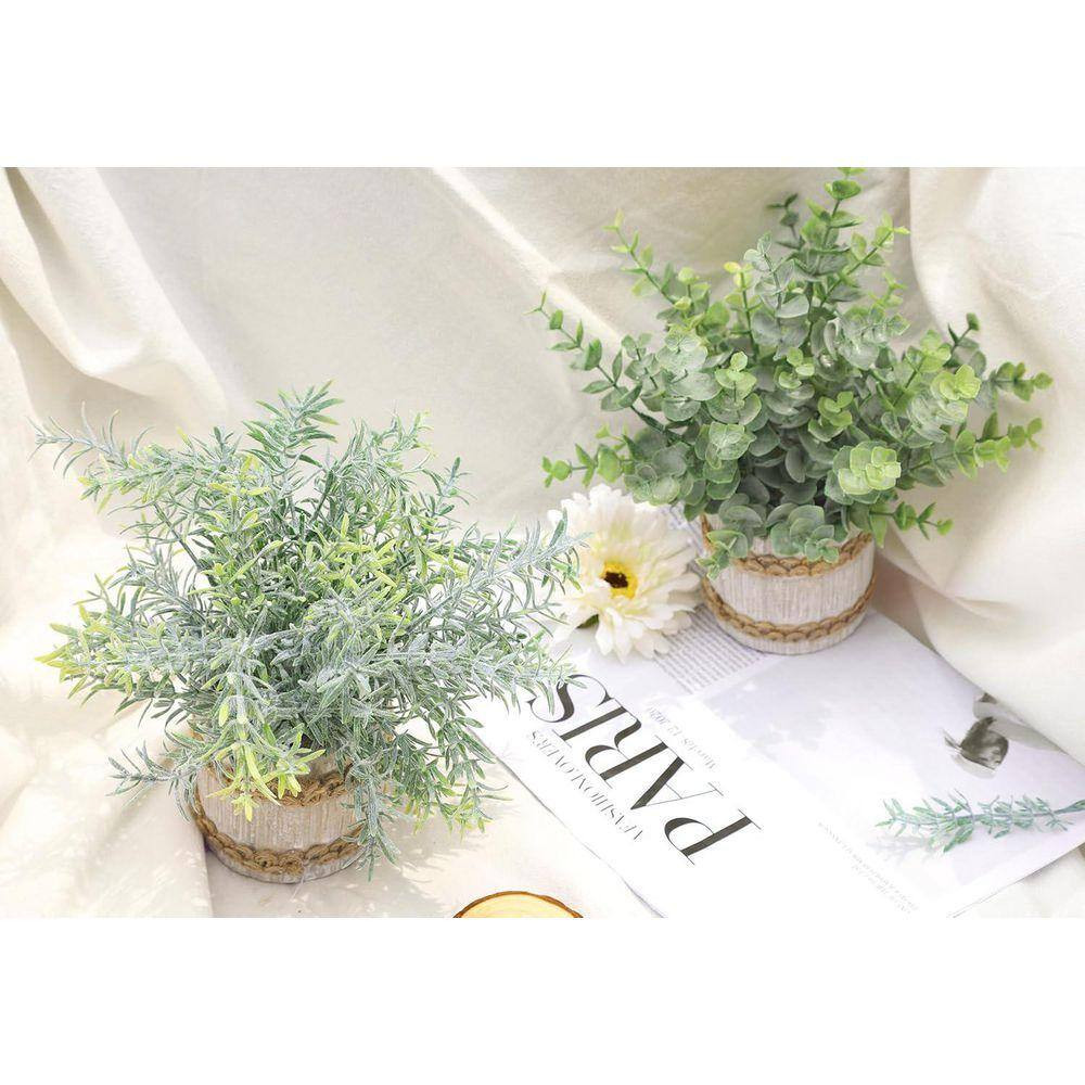 9.84 In. Gray Indoor Small Artificial Eucalyptus Plants in Grey Pot 4 Packs