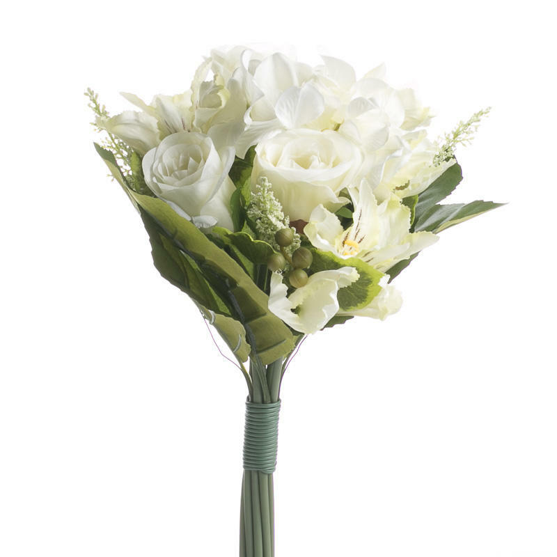 Elegant Cream Artificial Rose, Hydrangea and Alstromeria FLoral Bouquet Per