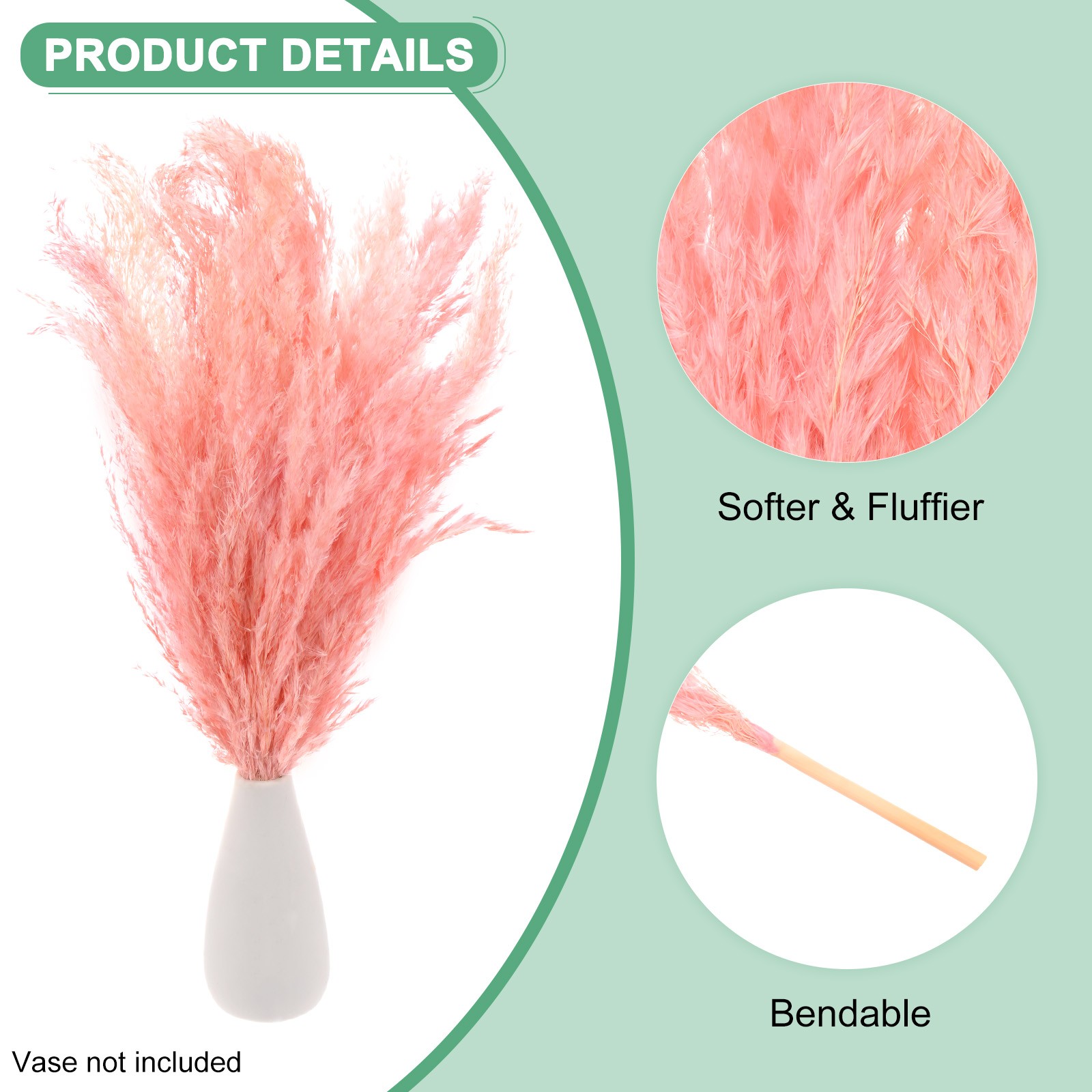10-Pack Faux Pampas Grass 18 Inch for Home Decor/Wedding [Pink]