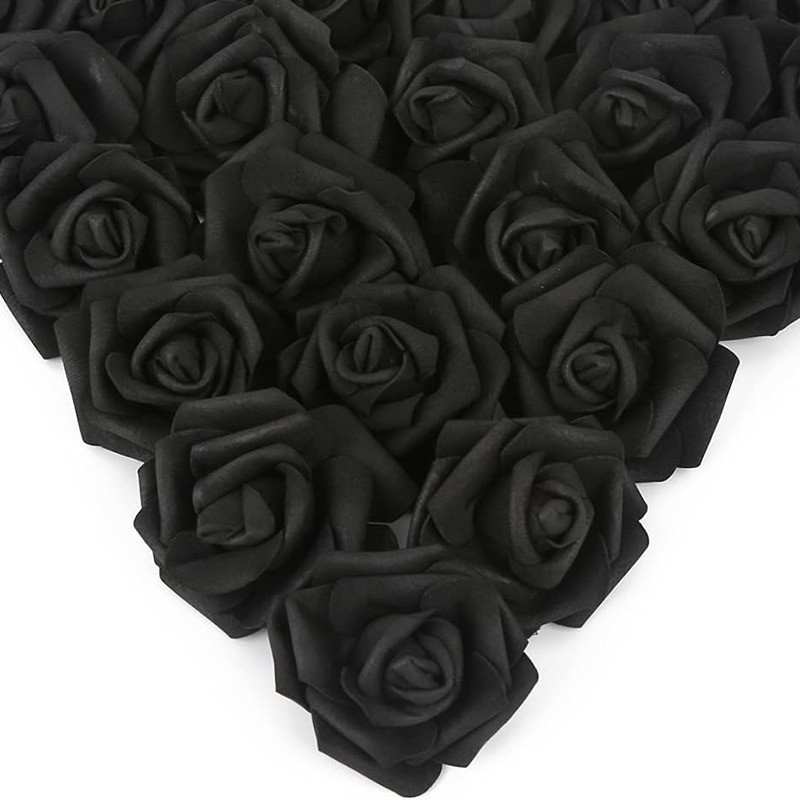 100Pcs Black Artificial PE Rose Flower Heads Foam Roses for Wedding Craft Decor