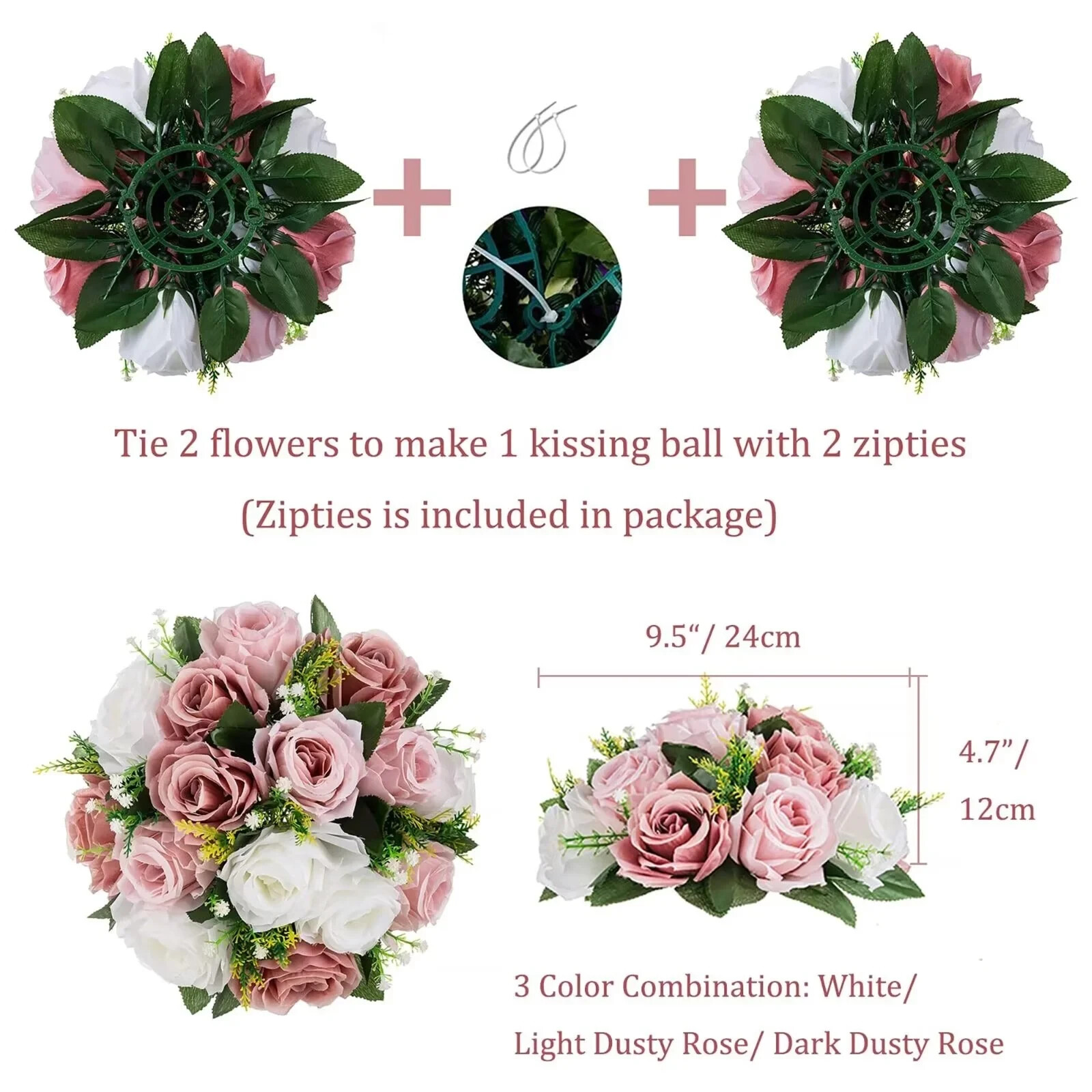Silk Flower Balls for Centerpieces 14 Pack Pink Dusty Roses Artificial Floral…