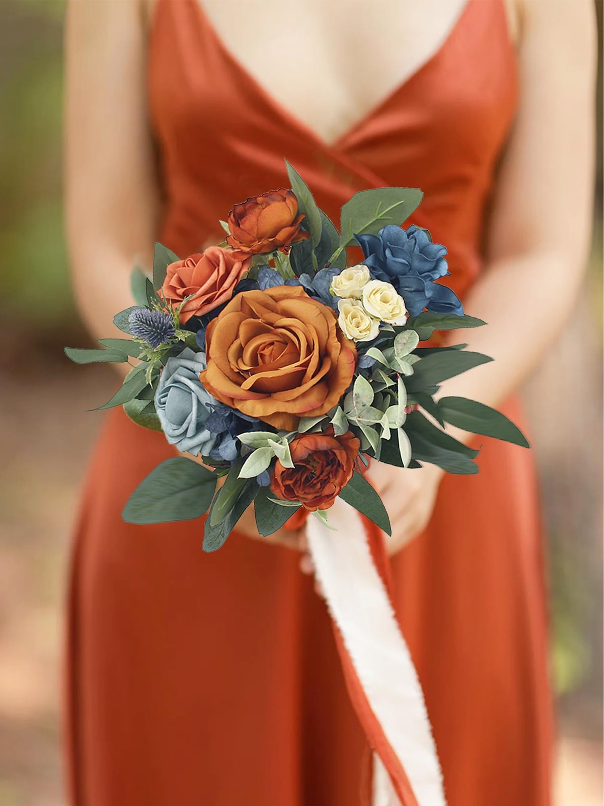 1PC Fall Wedding Bouquet Terracotta Navy Blue Artificial Bridesmaid Bridal Decor