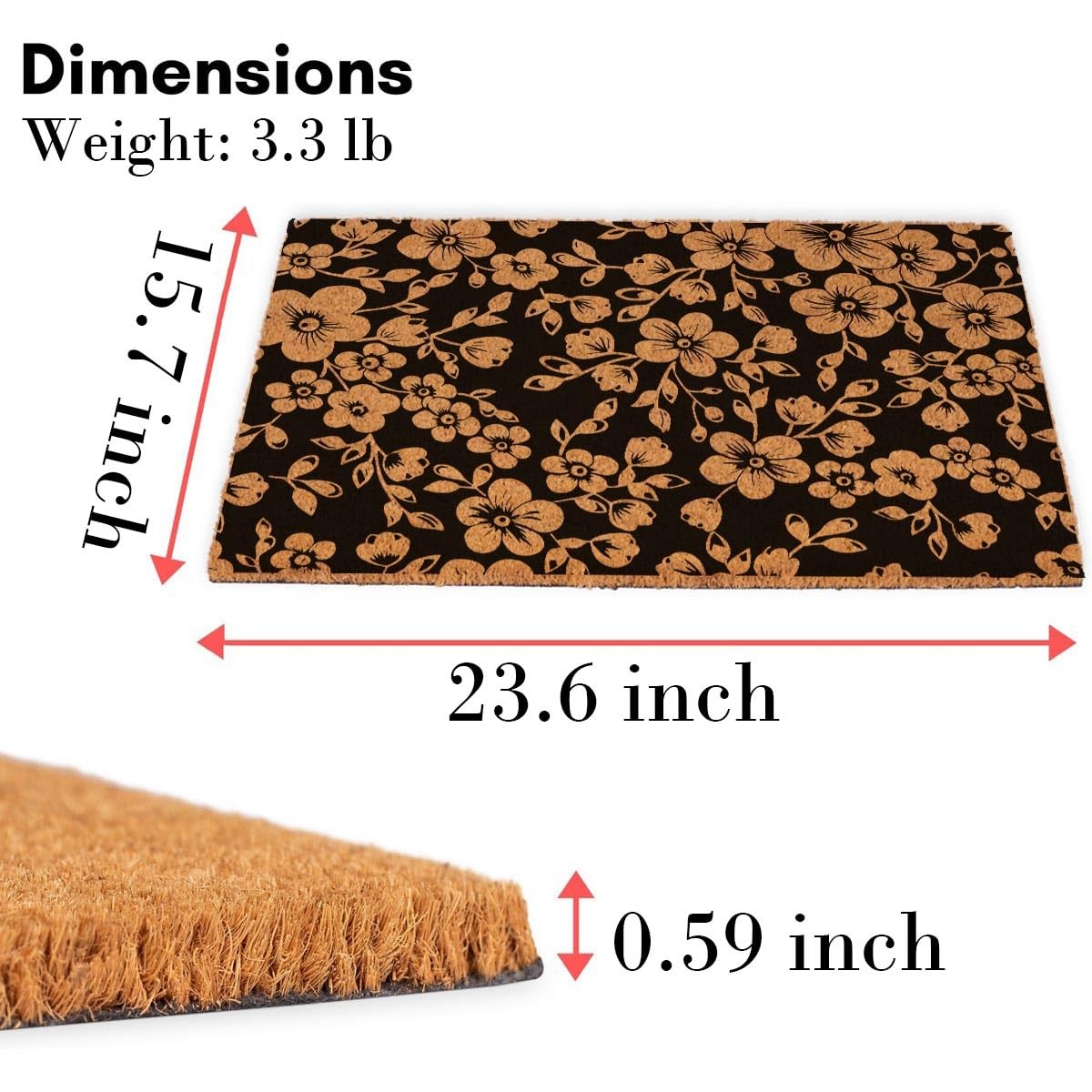 FUXKZJ Floral Pattern Coir Doormat, 23.7×15.7 Small, Garden