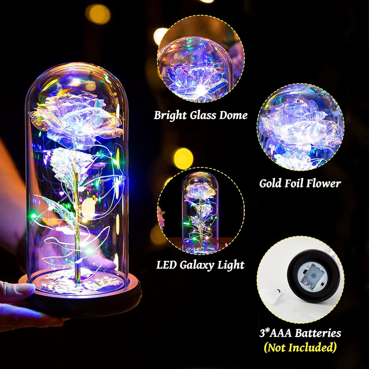 Eternal Forever Galaxy Rose Flower In Glass Dome LED Light Valentine’s Day Gift