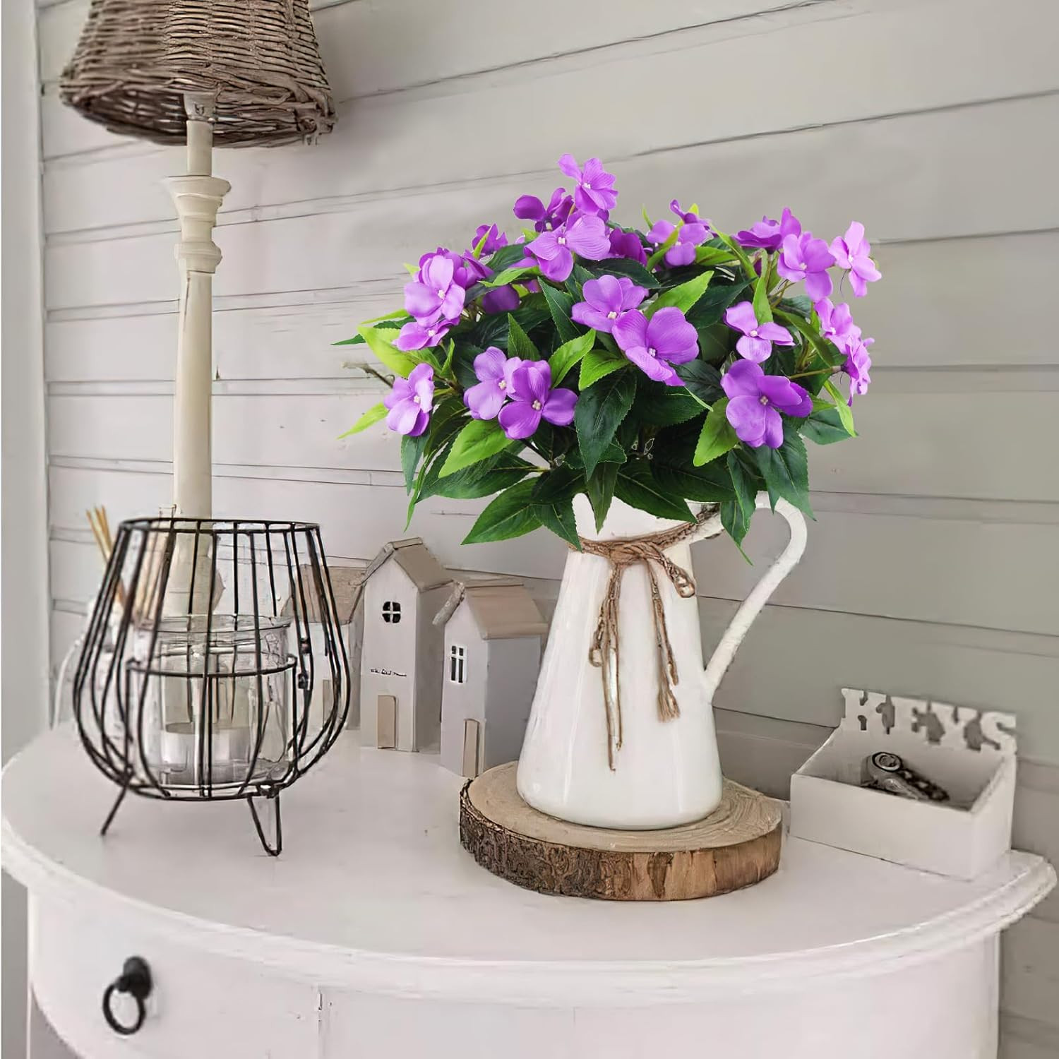 2 Pcs Artificial Impatiens Flowers for Outdoors Faux Impatiens Bushes Purple Sil